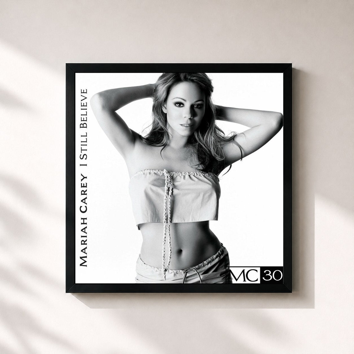 #noir I Still Believe EP de Mariah Carey en lámina cuadrada enmarcada, marco negro de 32x32 cm