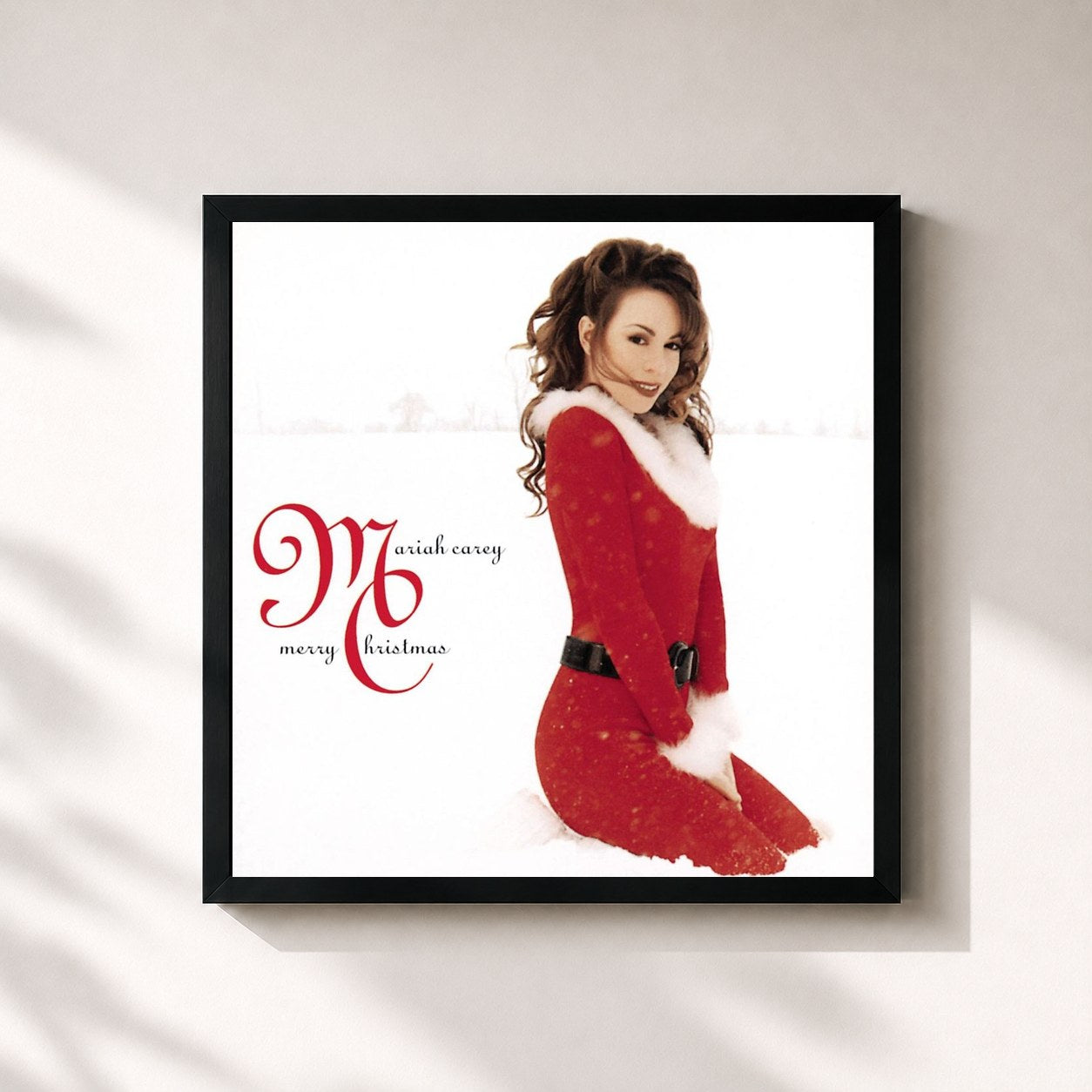 #noir Tableau carré de l'album Merry Christmas de Mariah Carey, cadre noir 32x32 cm
