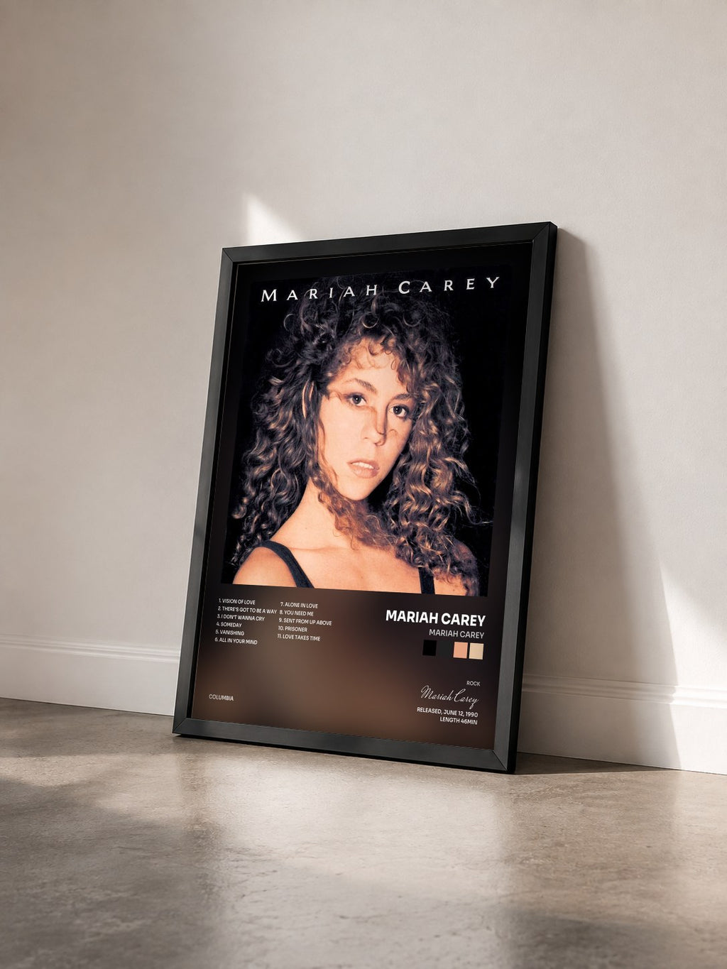 #noir Mariah Carey by Mariah Carey as a framed art print seen at an angle, black frame