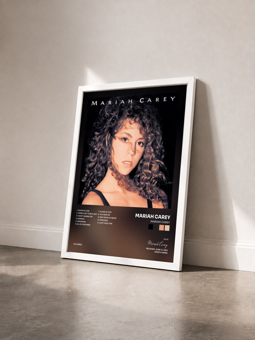 #blanc Mariah Carey by Mariah Carey as a framed art print seen at an angle, white frame
