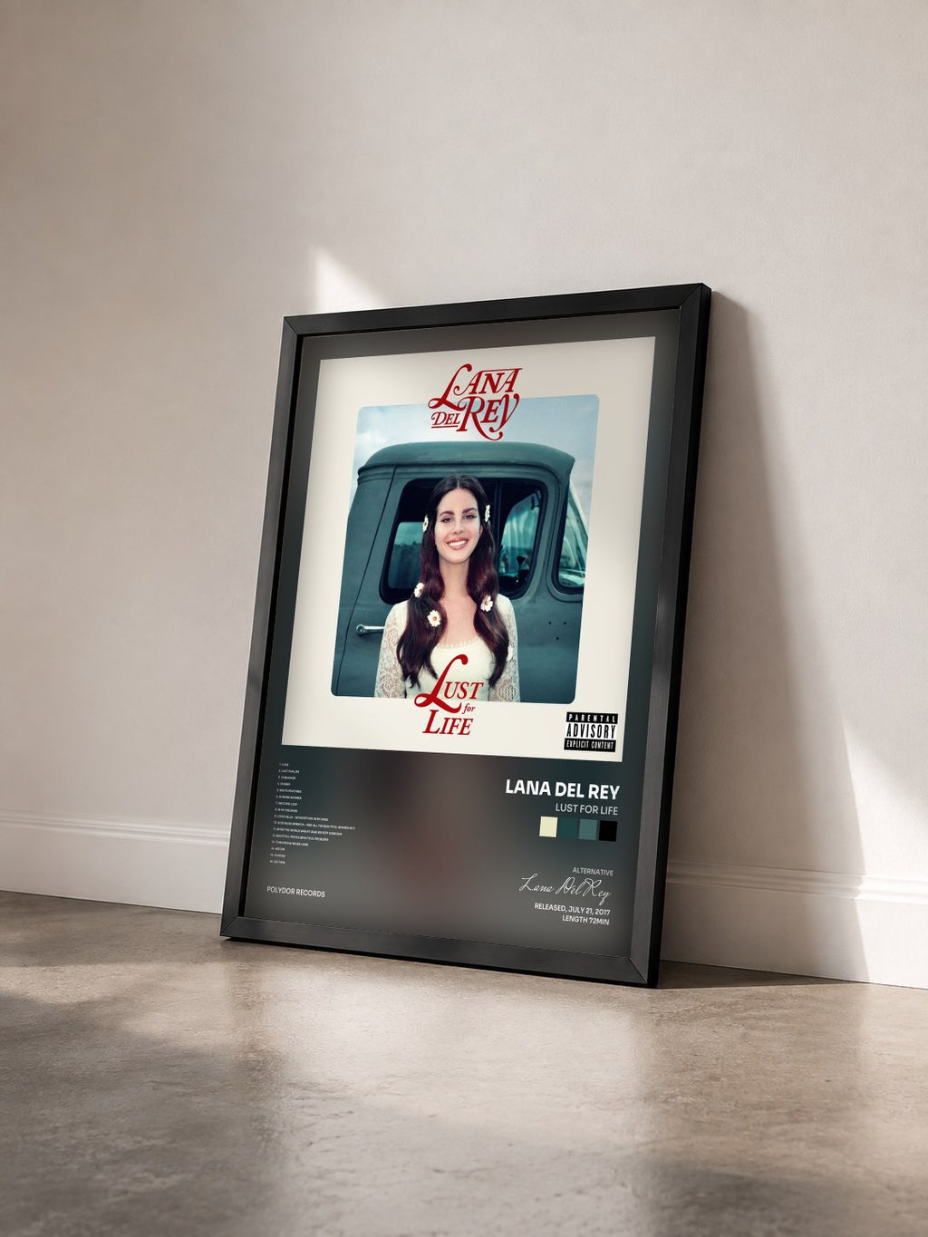 #noir Tableau de l'album Lust For Life de Lana Del Rey vu de trois quarts, cadre noir