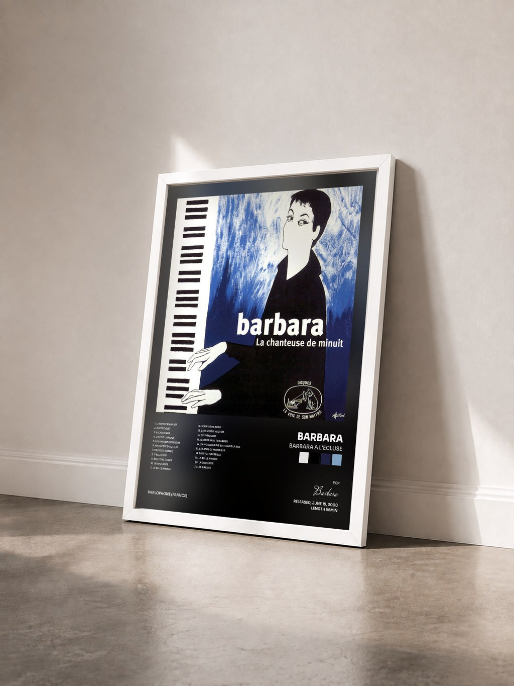 #blanc Tableau de l'album barbara a l'ecluse de Barbara vu de trois quarts, cadre blanc
