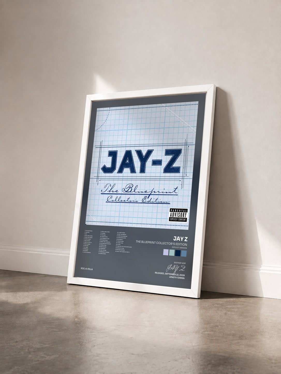 #blanc Tableau de l'album The Blueprint Collector's Edition (Explicit Version) de JAY Z vu de trois quarts, cadre blanc