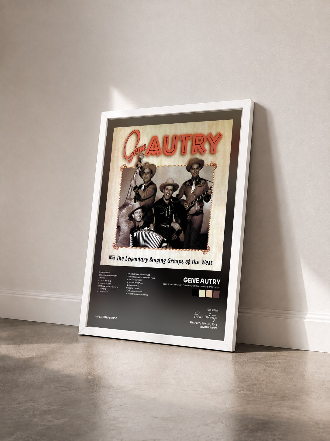 #blanc Tableau de l'album Gene Autry With The Legendary Singing Groups Of The West de Gene Autry vu de trois quarts, cadre blanc