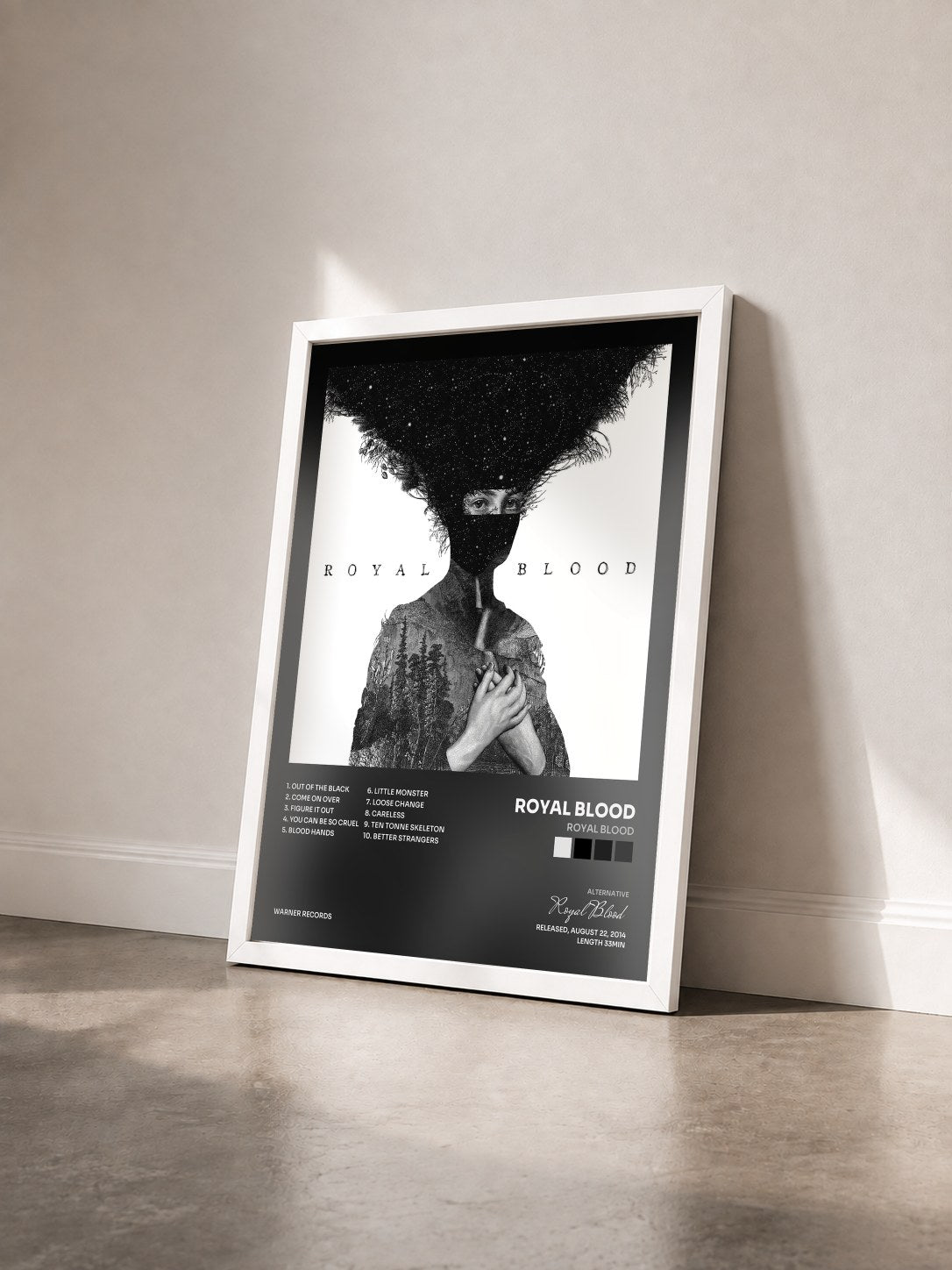 #blanc Tableau de l'album Royal Blood de Royal Blood vu de trois quarts, cadre blanc