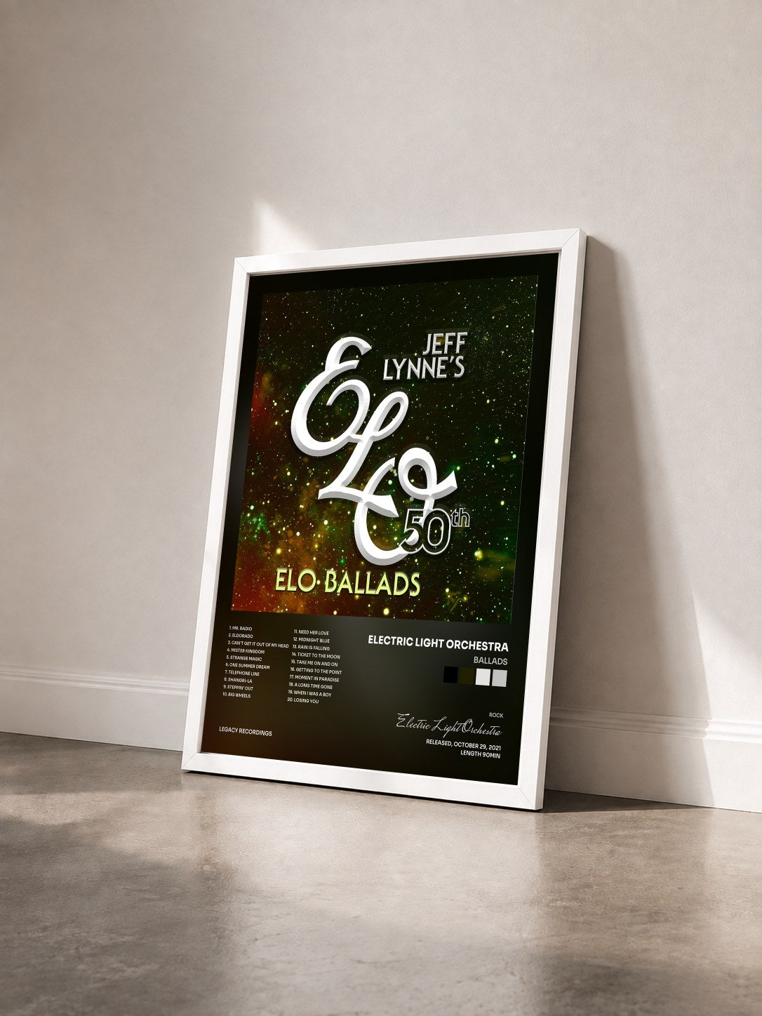 #blanc Tableau de l'album Ballads de Electric Light Orchestra vu de trois quarts, cadre blanc