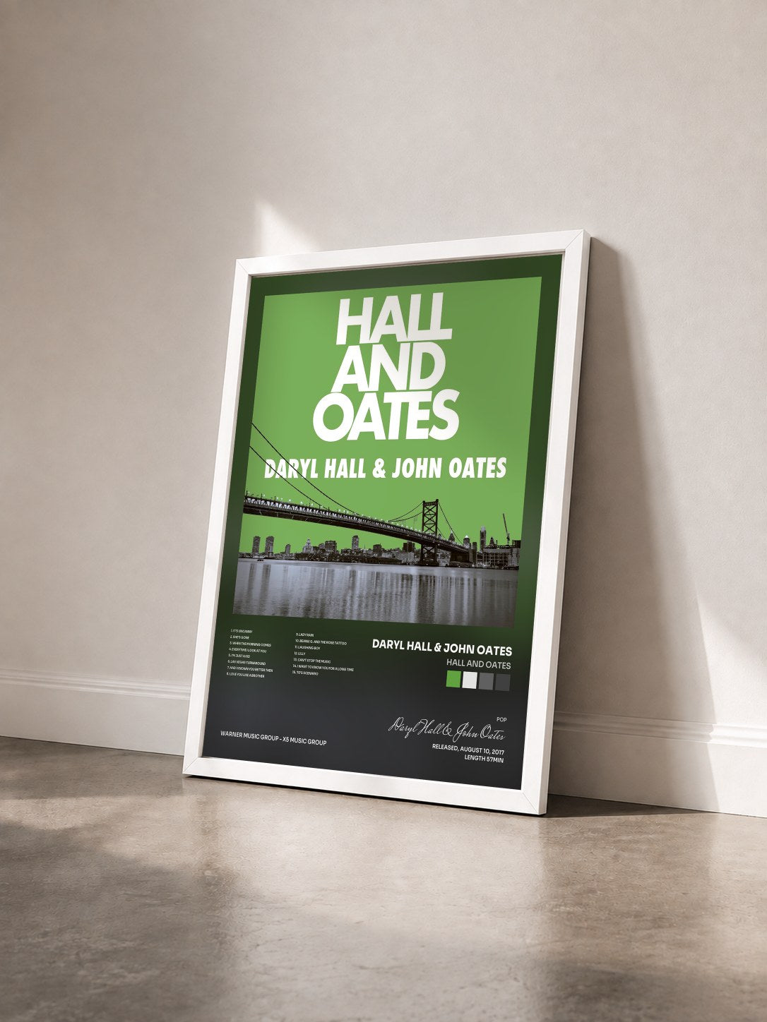 #blanc Tableau de l'album Hall and Oates de Daryl Hall & John Oates vu de trois quarts, cadre blanc