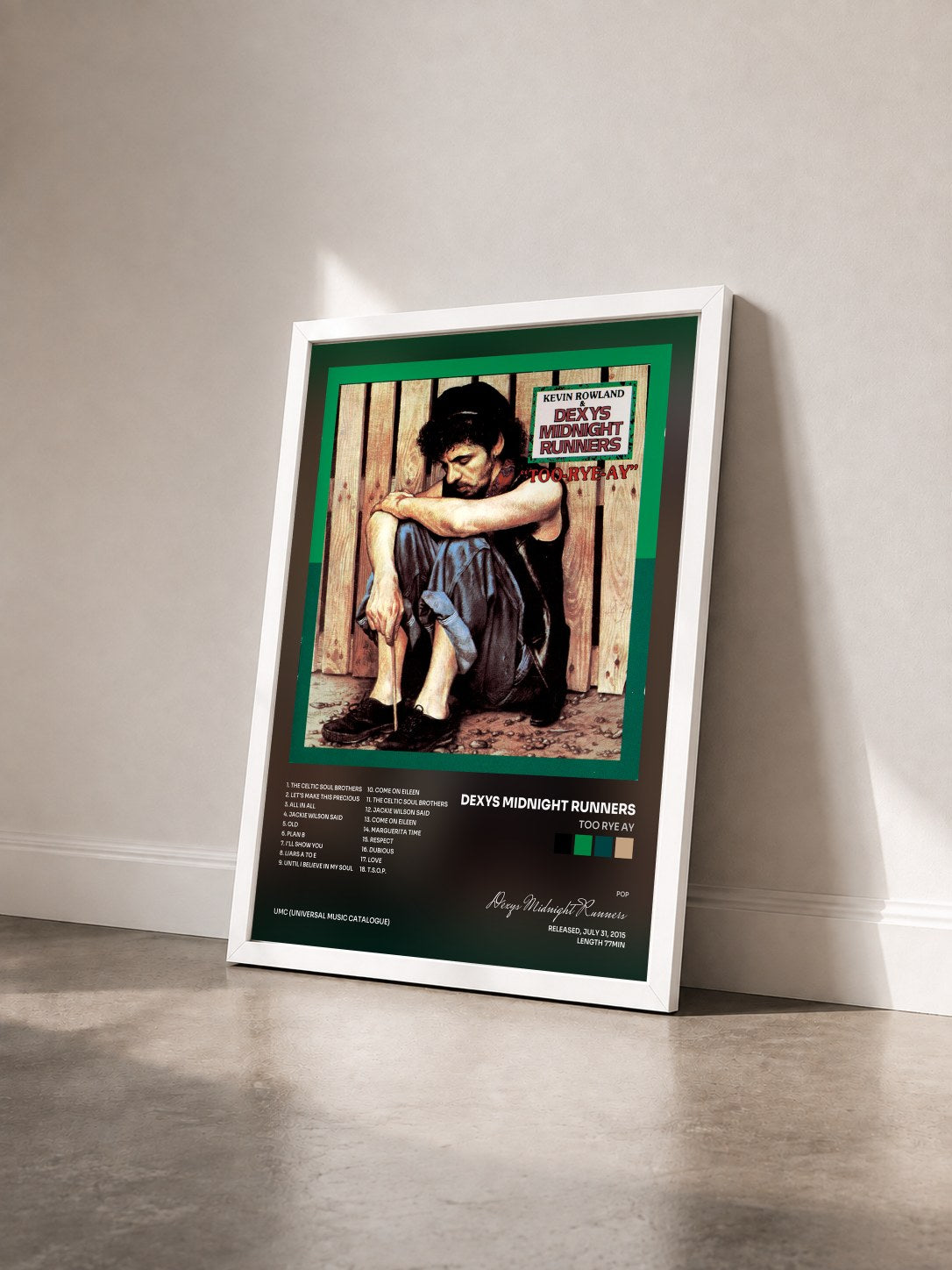 #blanc Tableau de l'album Too Rye Ay de Dexys Midnight Runners vu de trois quarts, cadre blanc