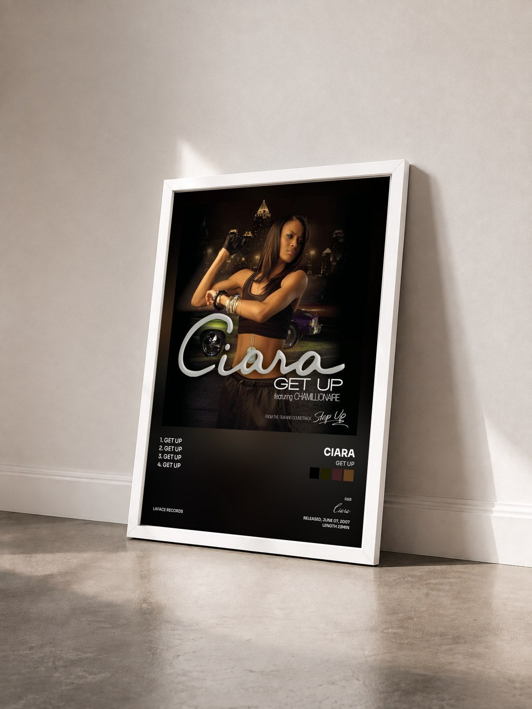 #blanc Tableau de l'album Get Up de Ciara vu de trois quarts, cadre blanc