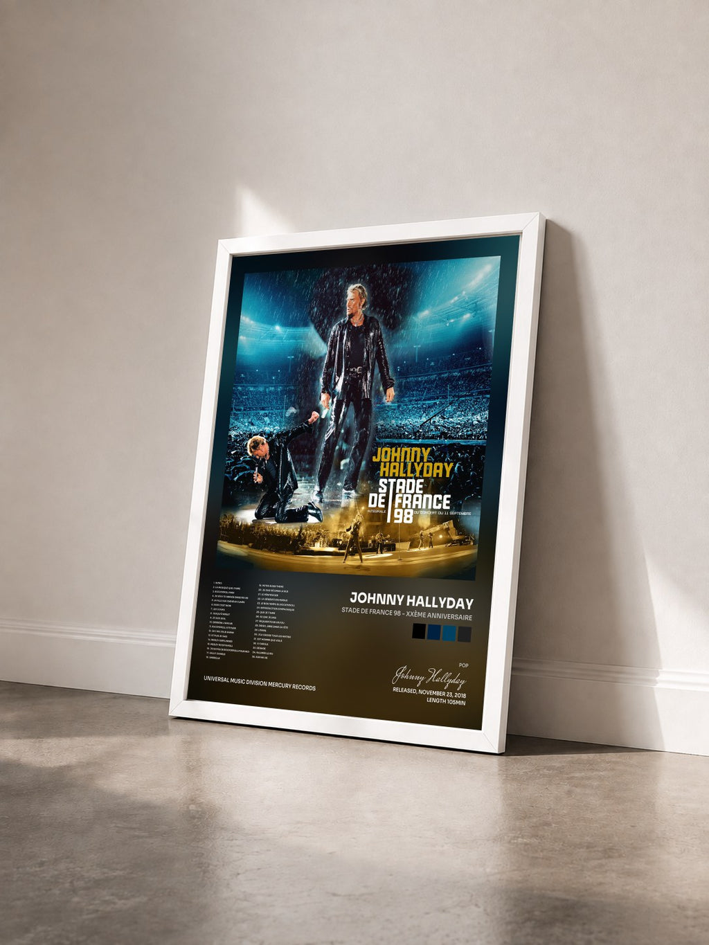 #blanc Stade di France 98 - XXème anniversaire de Johnny Hallyday in stampa incorniciata vista di tre quarti, cornice bianca