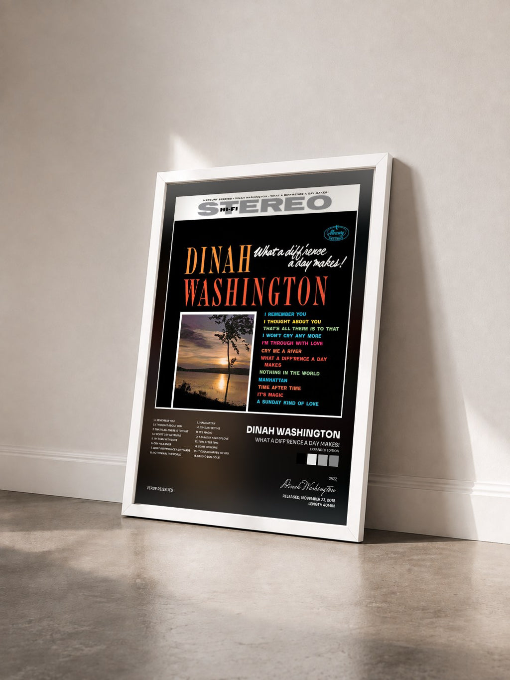 #blanc What A Diff'rence A Day Makes! (Expanded Edition) di Dinah Washington in stampa incorniciata vista di tre quarti, cornice bianca