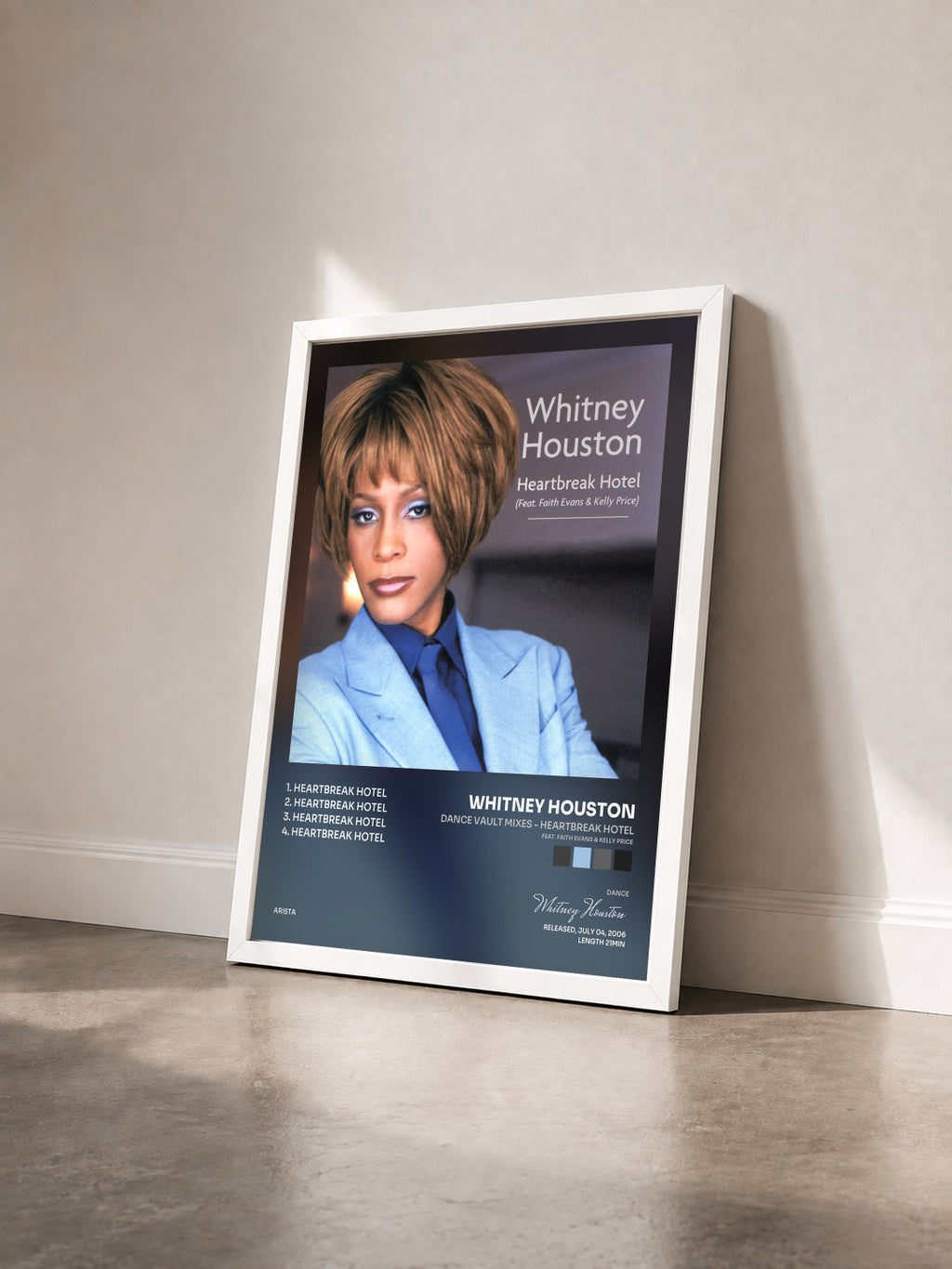 #blanc Tableau de l'album Dance Vault Mixes - Heartbreak Hotel (feat. Faith Evans & Kelly Price) de Whitney Houston vu de trois quarts, cadre blanc
