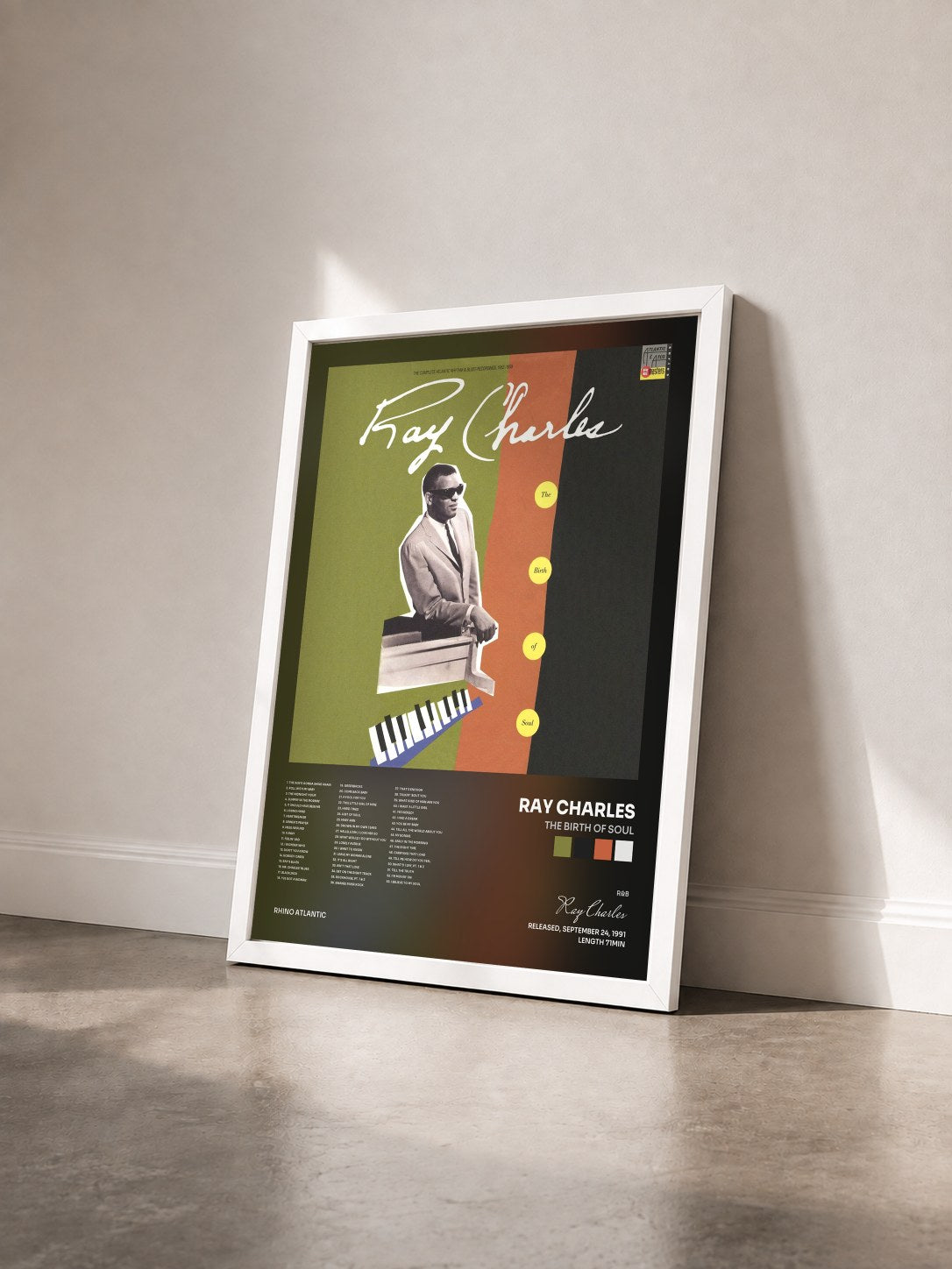 #blanc Tableau de l'album The Birth of Soul de Ray Charles vu de trois quarts, cadre blanc