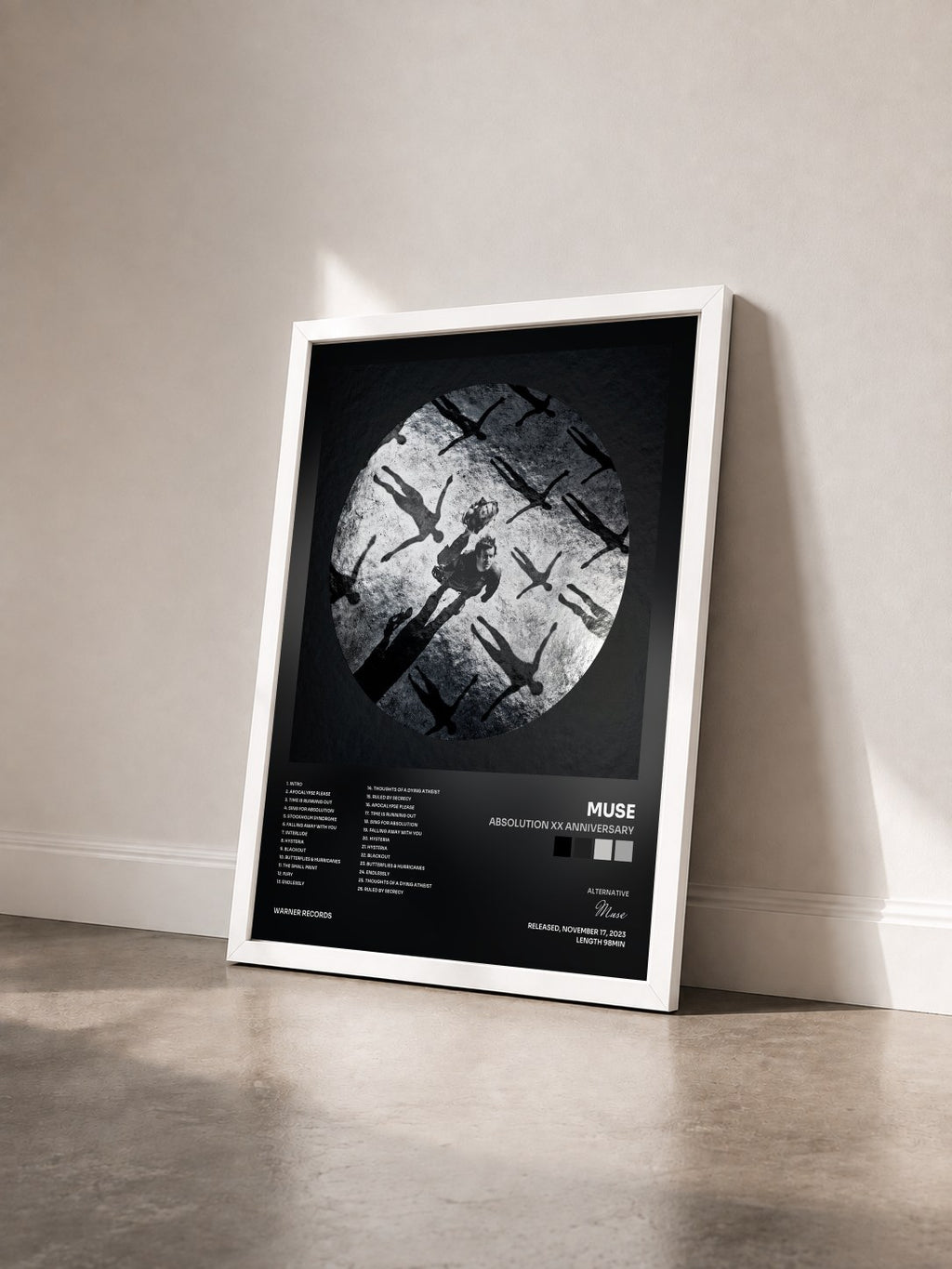 #blanc Tableau de l'album Absolution XX Anniversary de Muse vu de trois quarts, cadre blanc