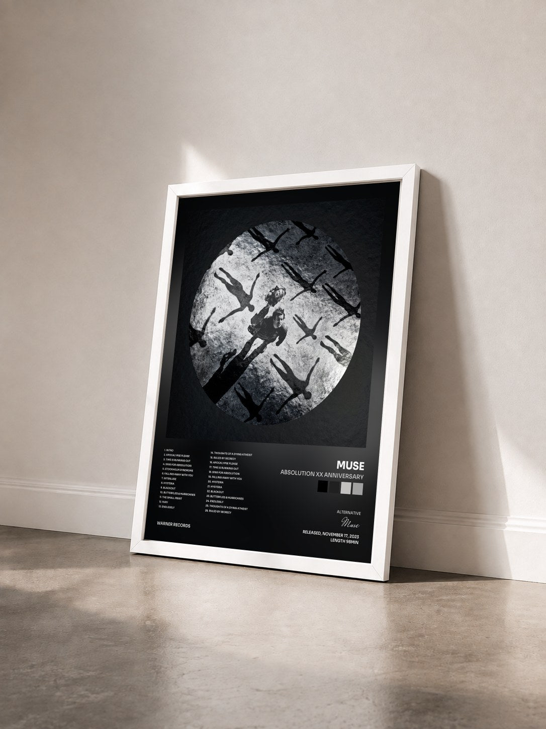 #blanc Tableau de l'album Absolution XX Anniversary de Muse vu de trois quarts, cadre blanc