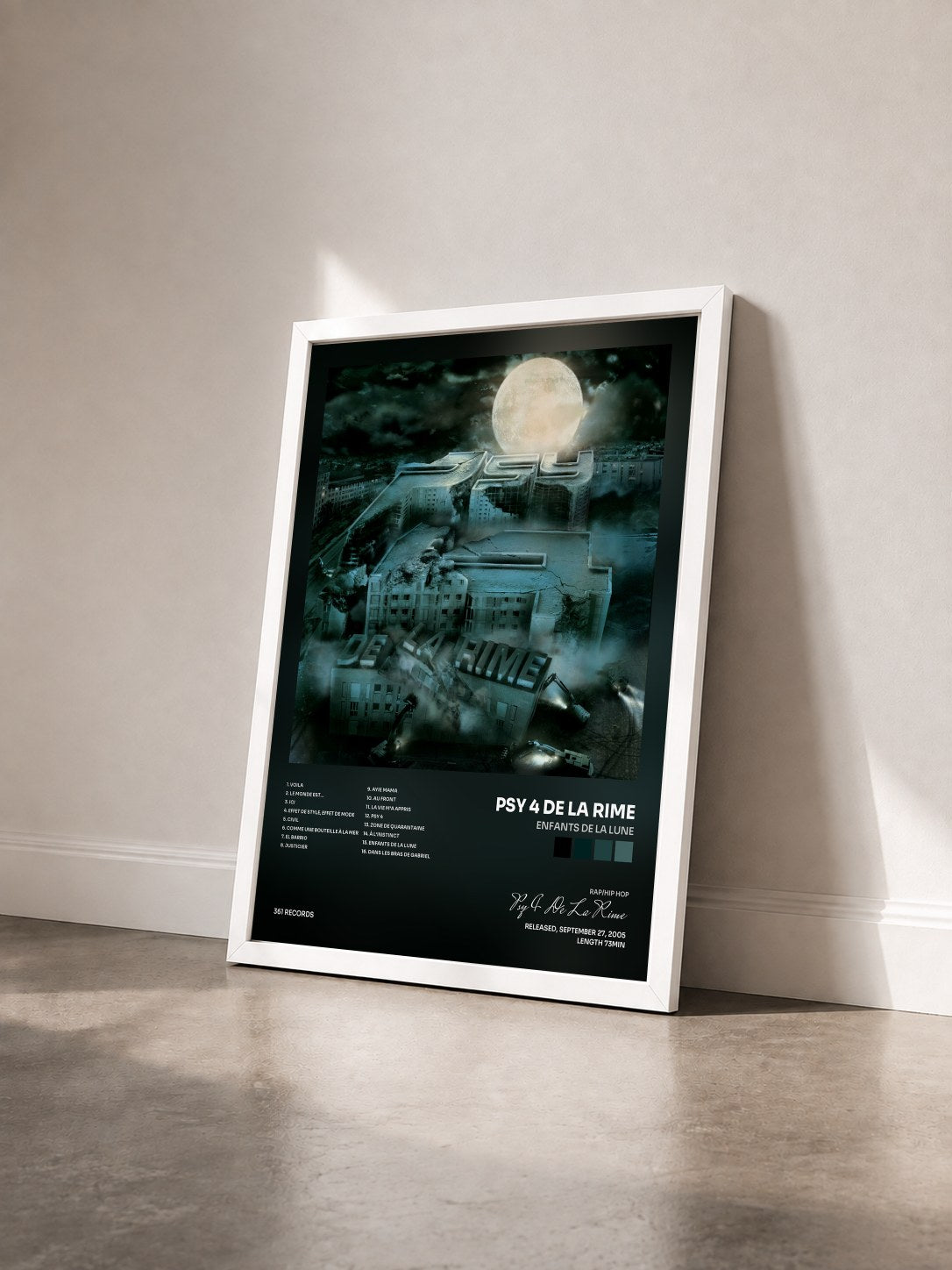 #blanc Enfants de la Lune de Psy 4 De La Rime en lámina enmarcada vista de tres cuartos, marco blanco