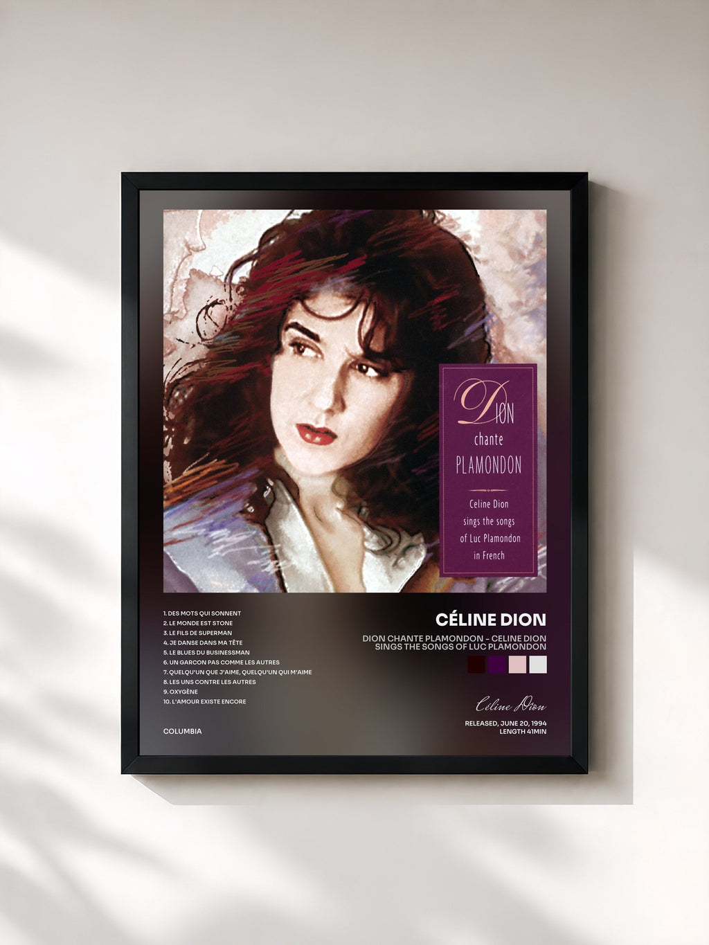 #noir Dion Chante Plamondon - Celine Dion Sings The Songs Of Luc Plamondon by Céline Dion as a framed art print, black frame, printed and framed in France