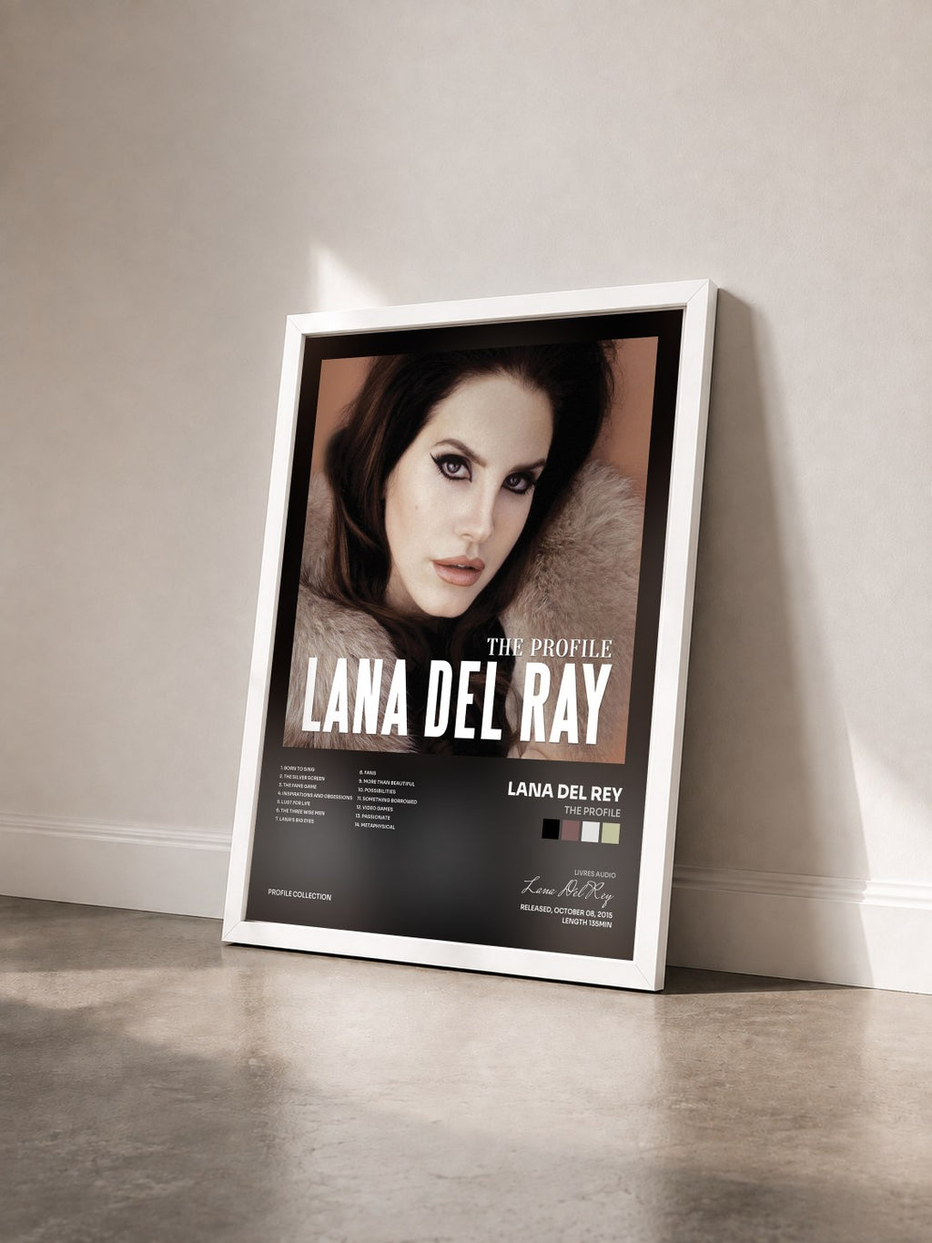 #blanc Tableau de l'album The Profile de Lana Del Rey vu de trois quarts, cadre blanc