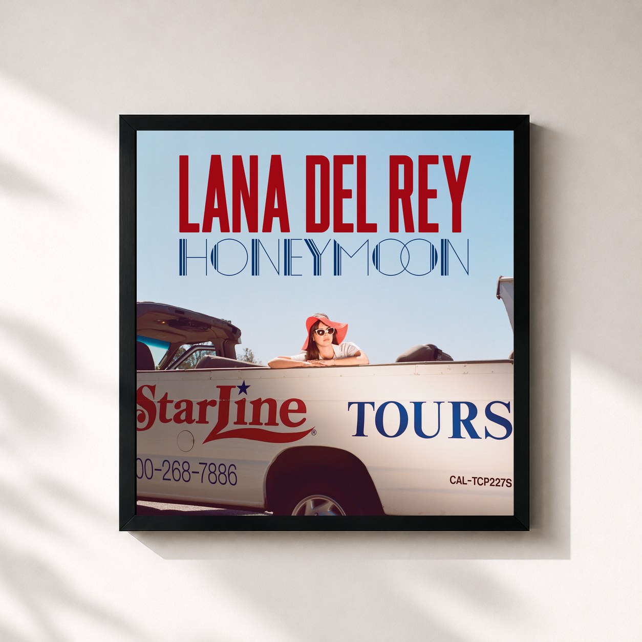 #noir Tableau carré de l'album Honeymoon de Lana Del Rey, cadre noir 32x32 cm
