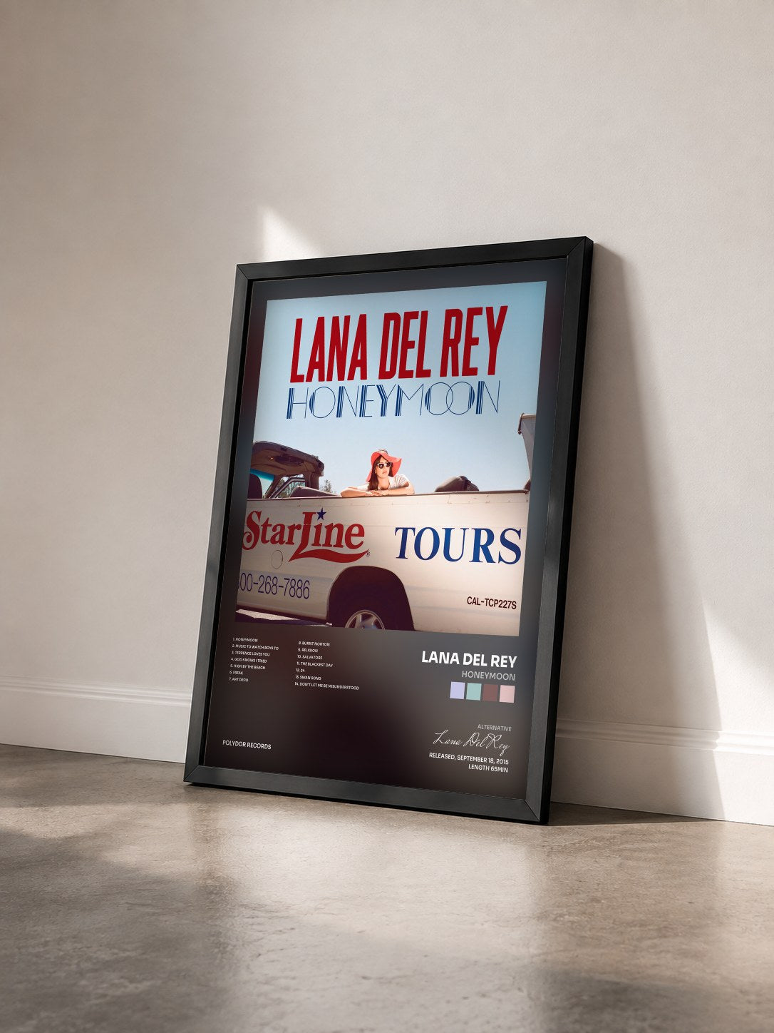 #noir Tableau de l'album Honeymoon de Lana Del Rey vu de trois quarts, cadre noir