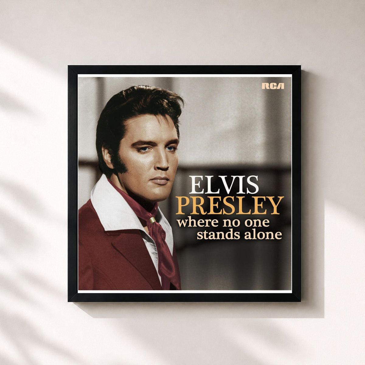 #noir Where No One Stands Alone de Elvis Presley en lámina cuadrada enmarcada, marco negro de 32x32 cm