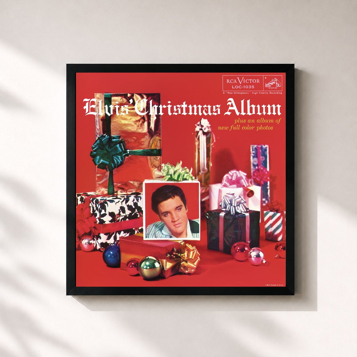 #noir Elvis' Christmas Album de Elvis Presley en lámina cuadrada enmarcada, marco negro de 32x32 cm