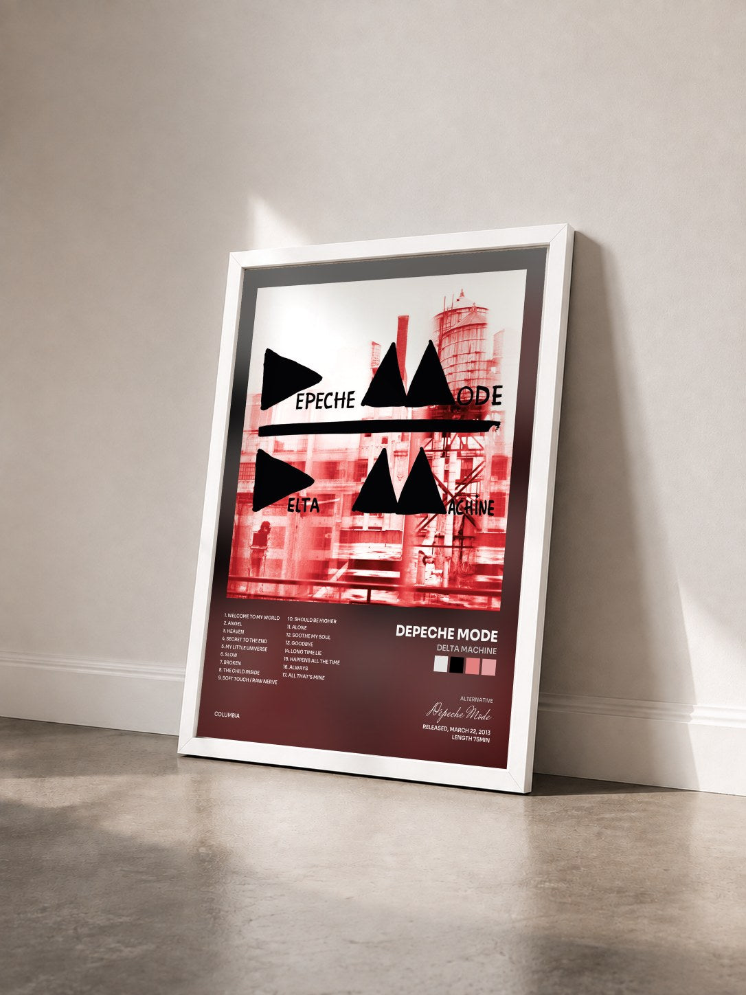 #blanc Delta Machine von Depeche Mode als gerahmter Kunstdruck von schräg gesehen, weißer Rahmen
