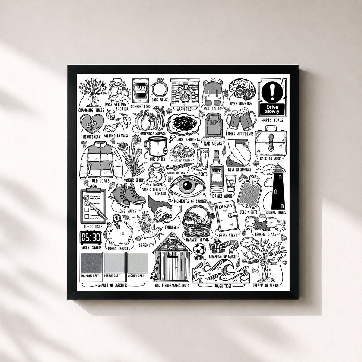 #noir Tableau carré de l'album Autumn Variations de Ed Sheeran, cadre noir 32x32 cm