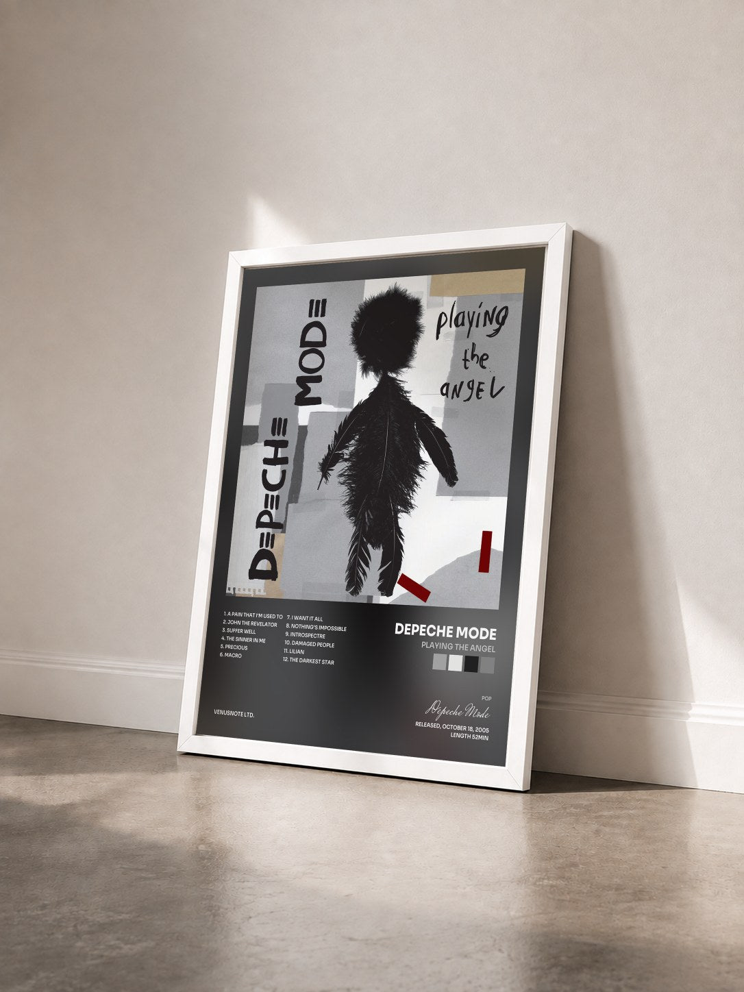 #blanc Playing The Angel von Depeche Mode als gerahmter Kunstdruck von schräg gesehen, weißer Rahmen