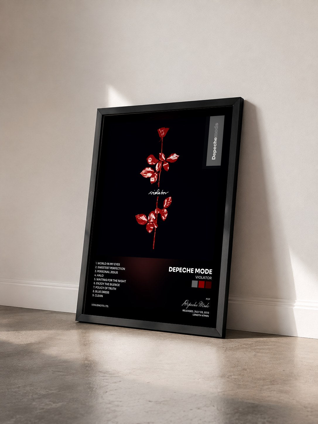 #noir Violator de Depeche Mode en lámina enmarcada vista de tres cuartos, marco negro