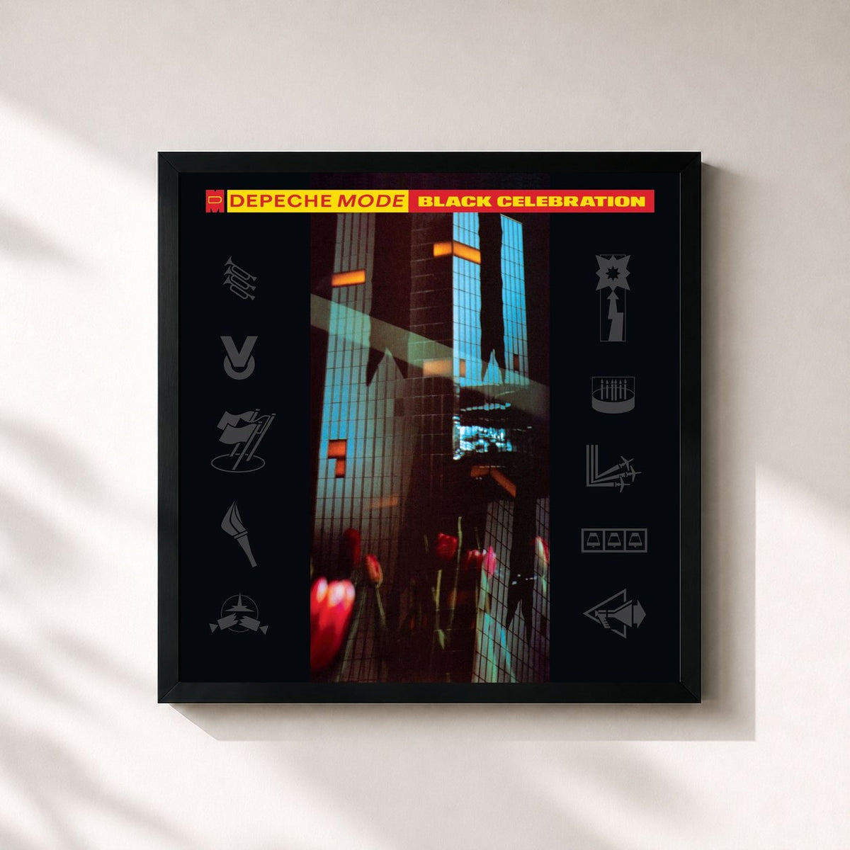 #noir Black Celebration von Depeche Mode als quadratischer Kunstdruck, schwarzer Rahmen 32x32 cm