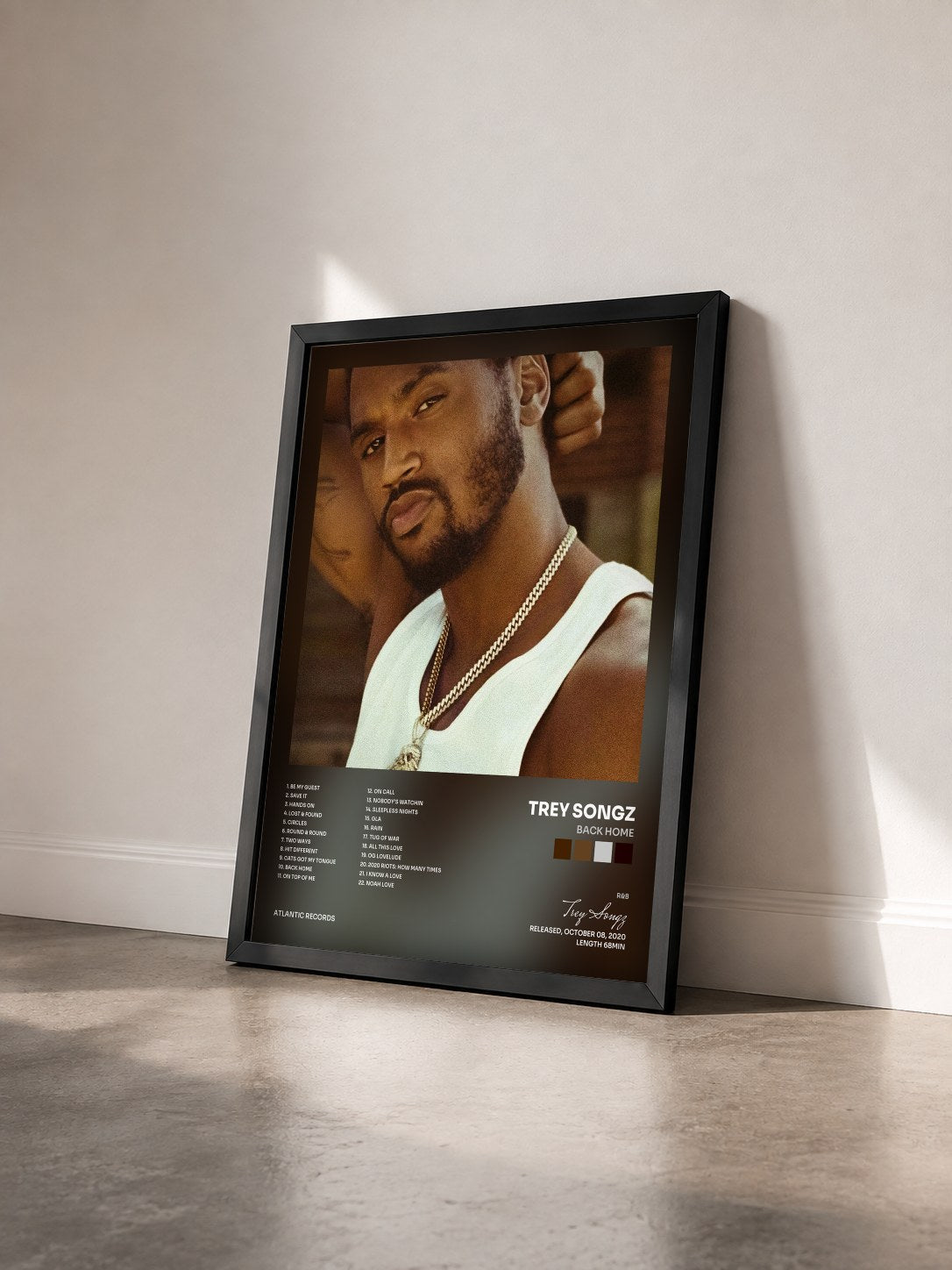 #noir Tableau de l'album Back Home de Trey Songz vu de trois quarts, cadre noir