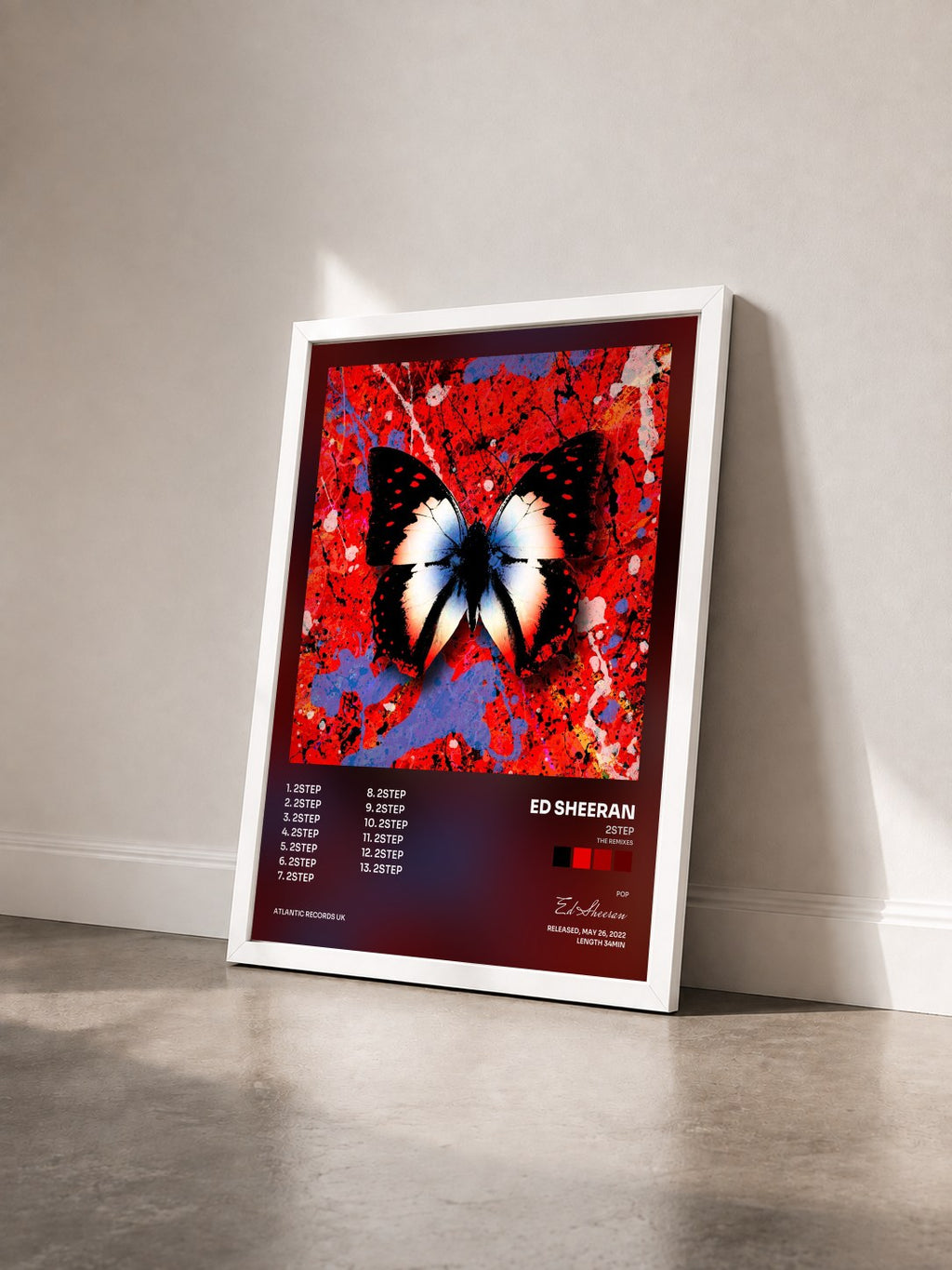 #blanc Tableau de l'album 2step (The Remixes) de Ed Sheeran vu de trois quarts, cadre blanc