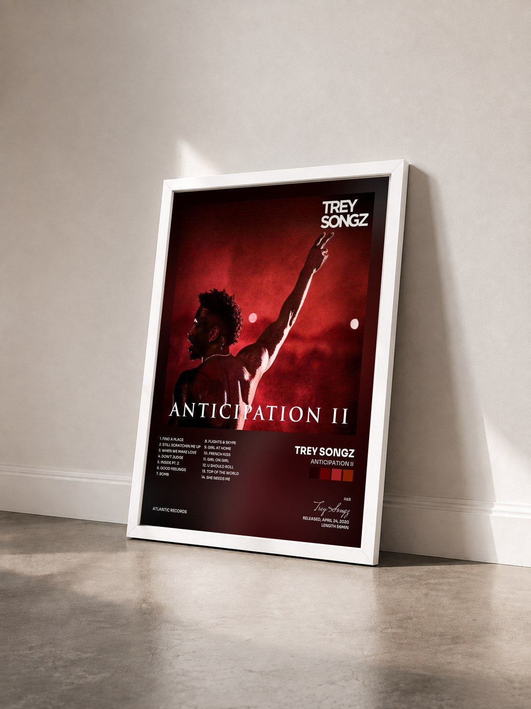#blanc Tableau de l'album Anticipation II de Trey Songz vu de trois quarts, cadre blanc