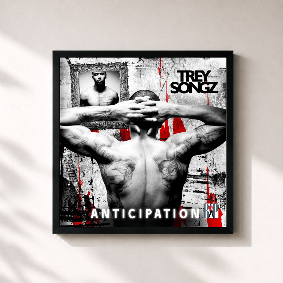 #noir Tableau carré de l'album Anticipation I de Trey Songz, cadre noir 32x32 cm