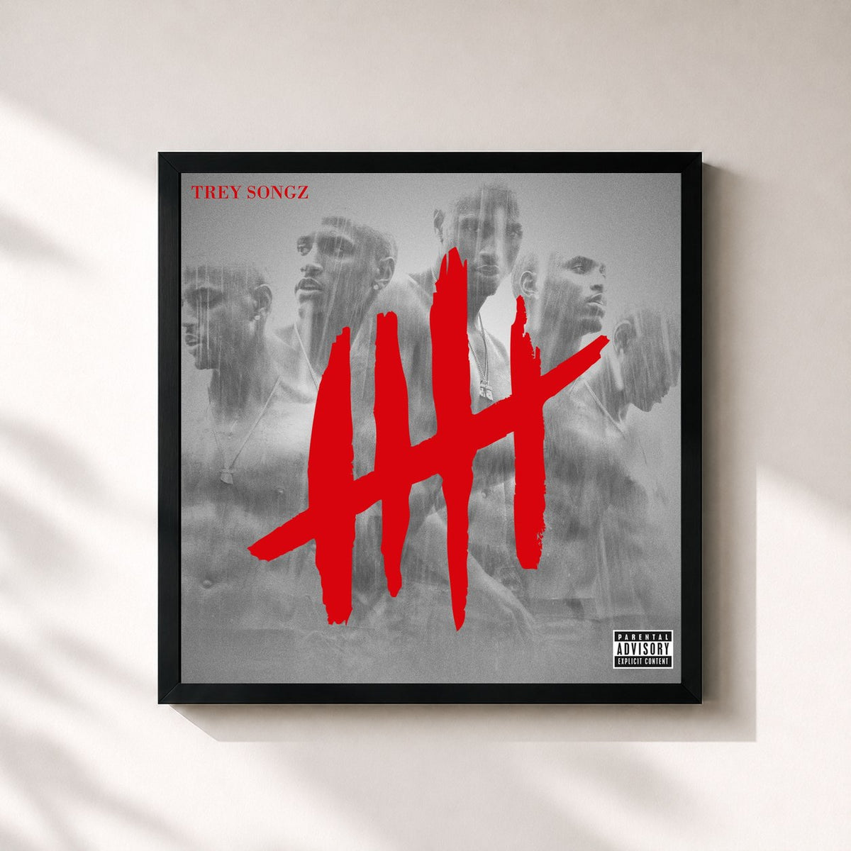 #noir Tableau carré de l'album Chapter V de Trey Songz, cadre noir 32x32 cm