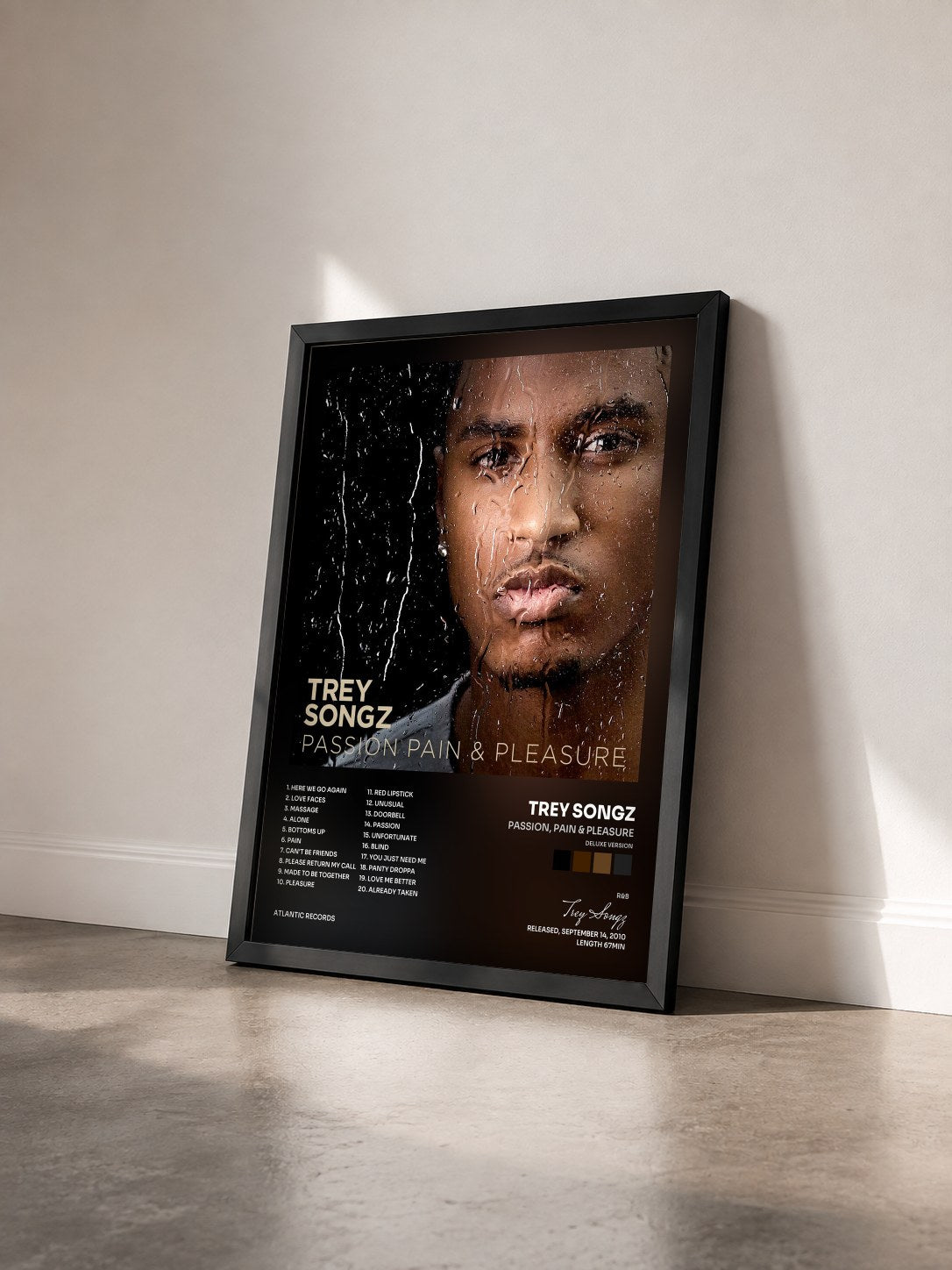 #noir Tableau de l'album Passion, Pain & Pleasure (Deluxe Version) de Trey Songz vu de trois quarts, cadre noir