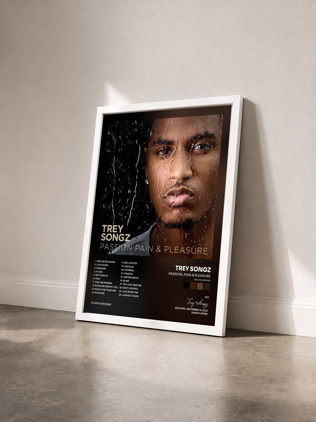 #blanc Tableau de l'album Passion, Pain & Pleasure (Deluxe Version) de Trey Songz vu de trois quarts, cadre blanc
