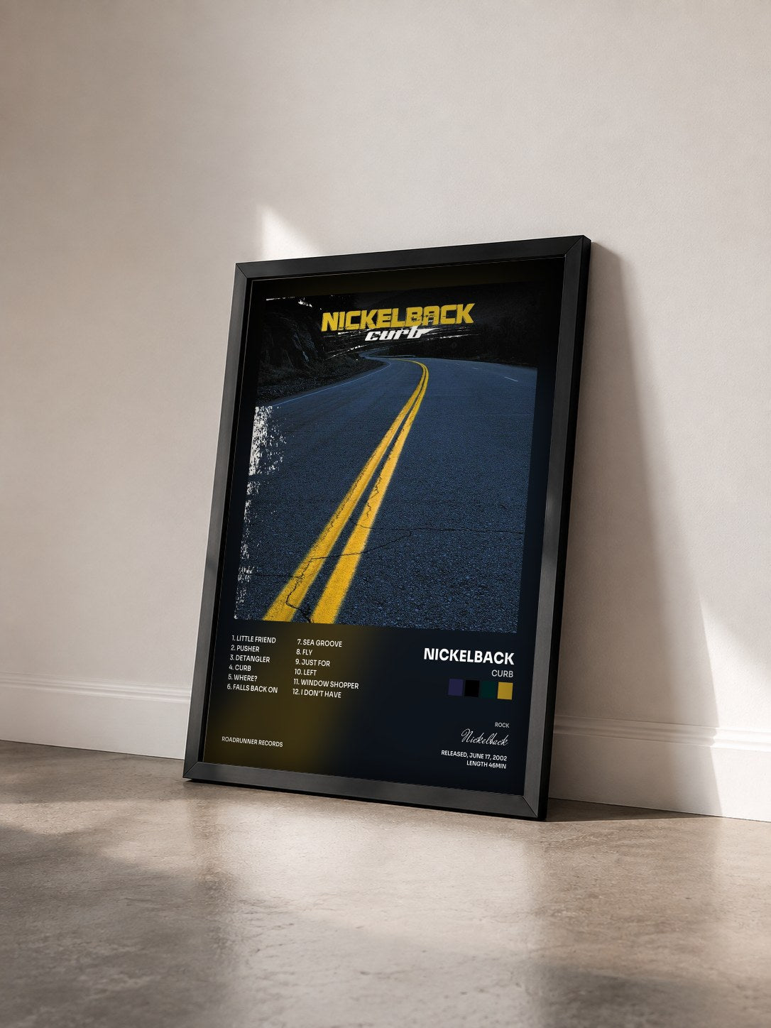 #noir Tableau de l'album Curb de Nickelback vu de trois quarts, cadre noir