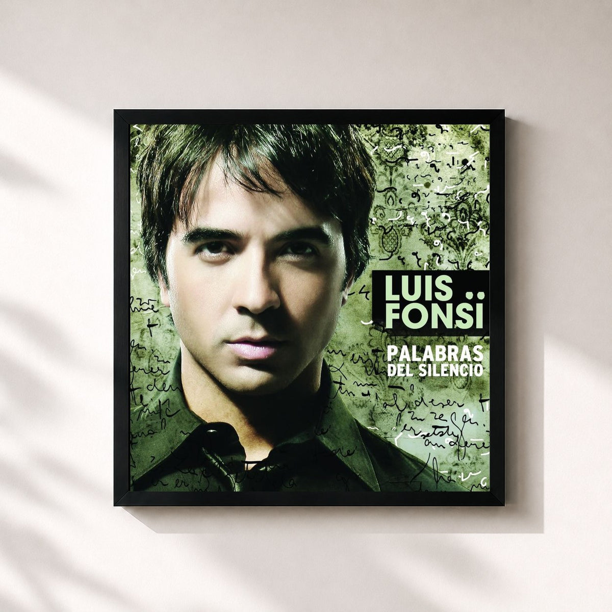 #noir Palabras Del Silencio de Luis Fonsi en lámina cuadrada enmarcada, marco negro de 32x32 cm