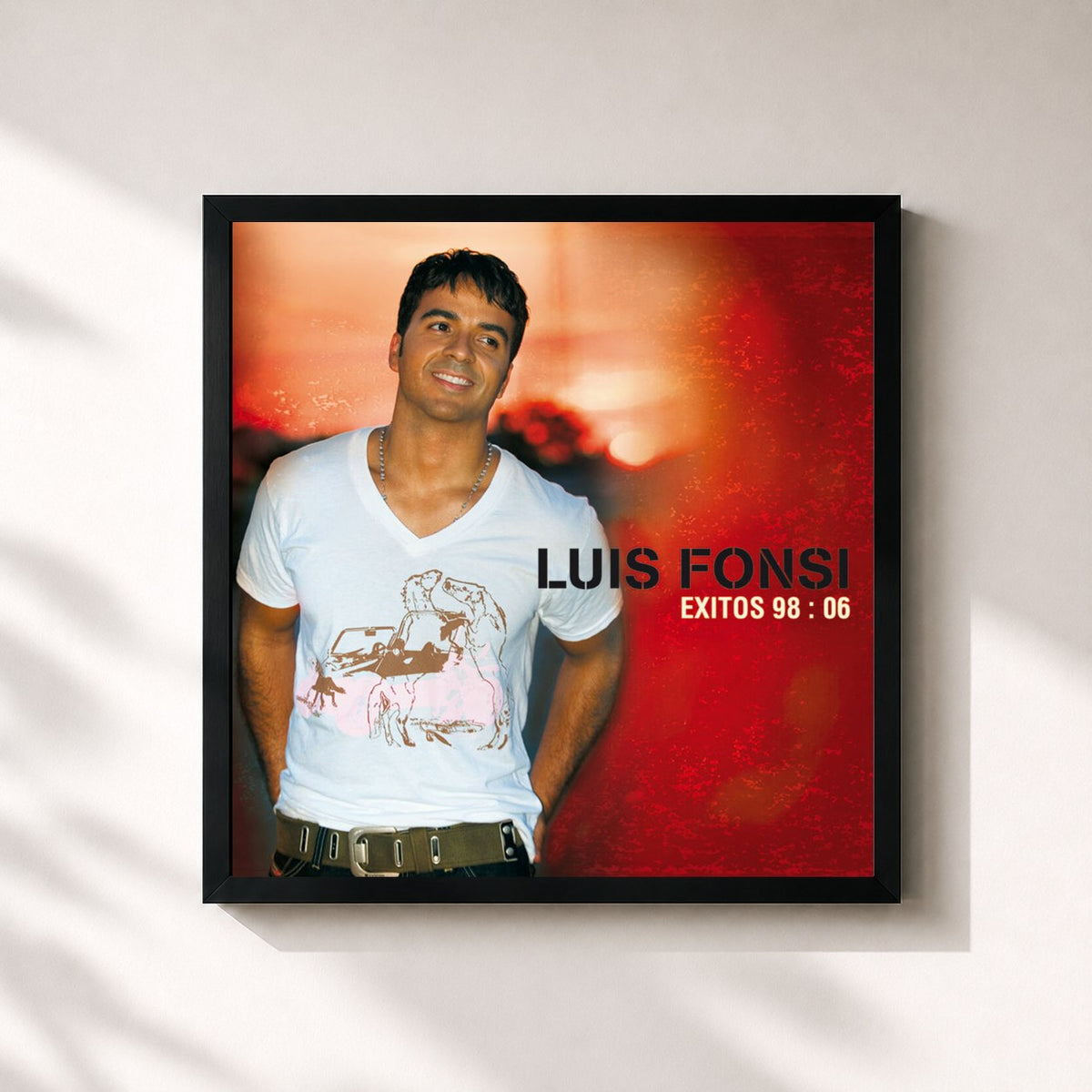 #noir Éxitos 98:06 de Luis Fonsi en lámina cuadrada enmarcada, marco negro de 32x32 cm