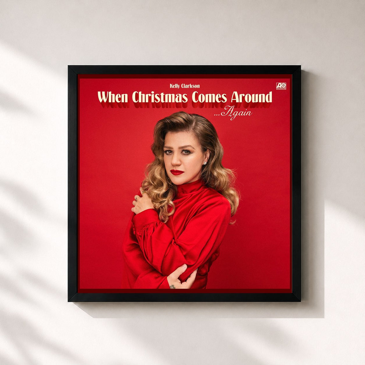 #noir Tableau carré de l'album When Christmas Comes Around… Again de Kelly Clarkson, cadre noir 32x32 cm
