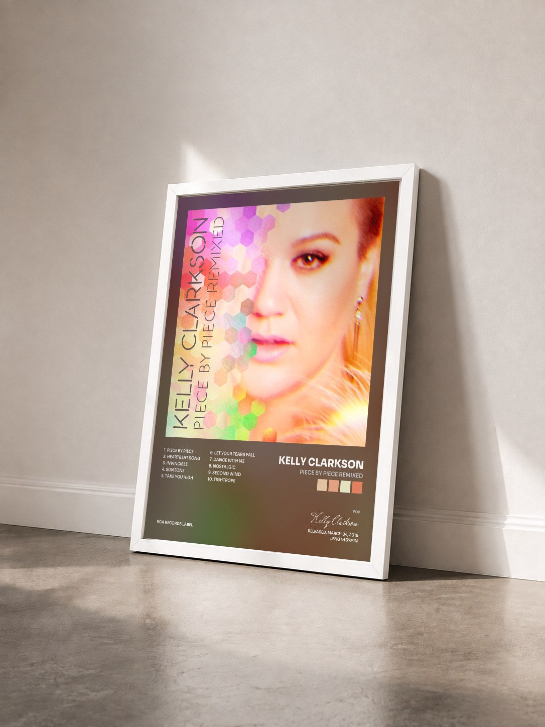 #blanc Tableau de l'album Piece By Piece Remixed de Kelly Clarkson vu de trois quarts, cadre blanc