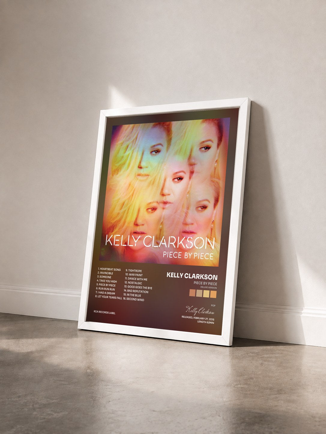 #blanc Tableau de l'album Piece By Piece (Deluxe Version) de Kelly Clarkson vu de trois quarts, cadre blanc