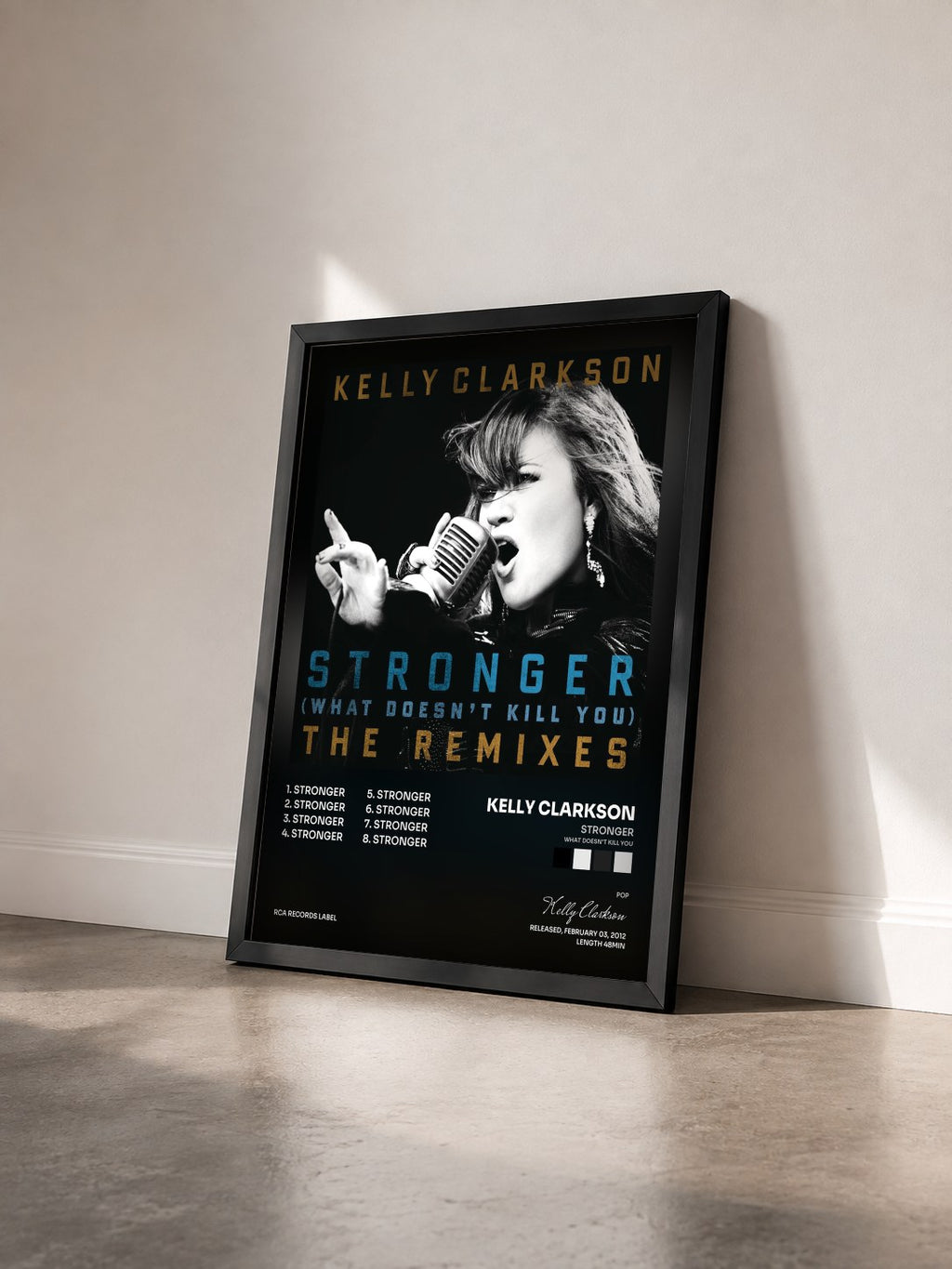 #noir Stronger (What Doesn't Kill You) The Remixes de Kelly Clarkson en lámina enmarcada vista de tres cuartos, marco negro