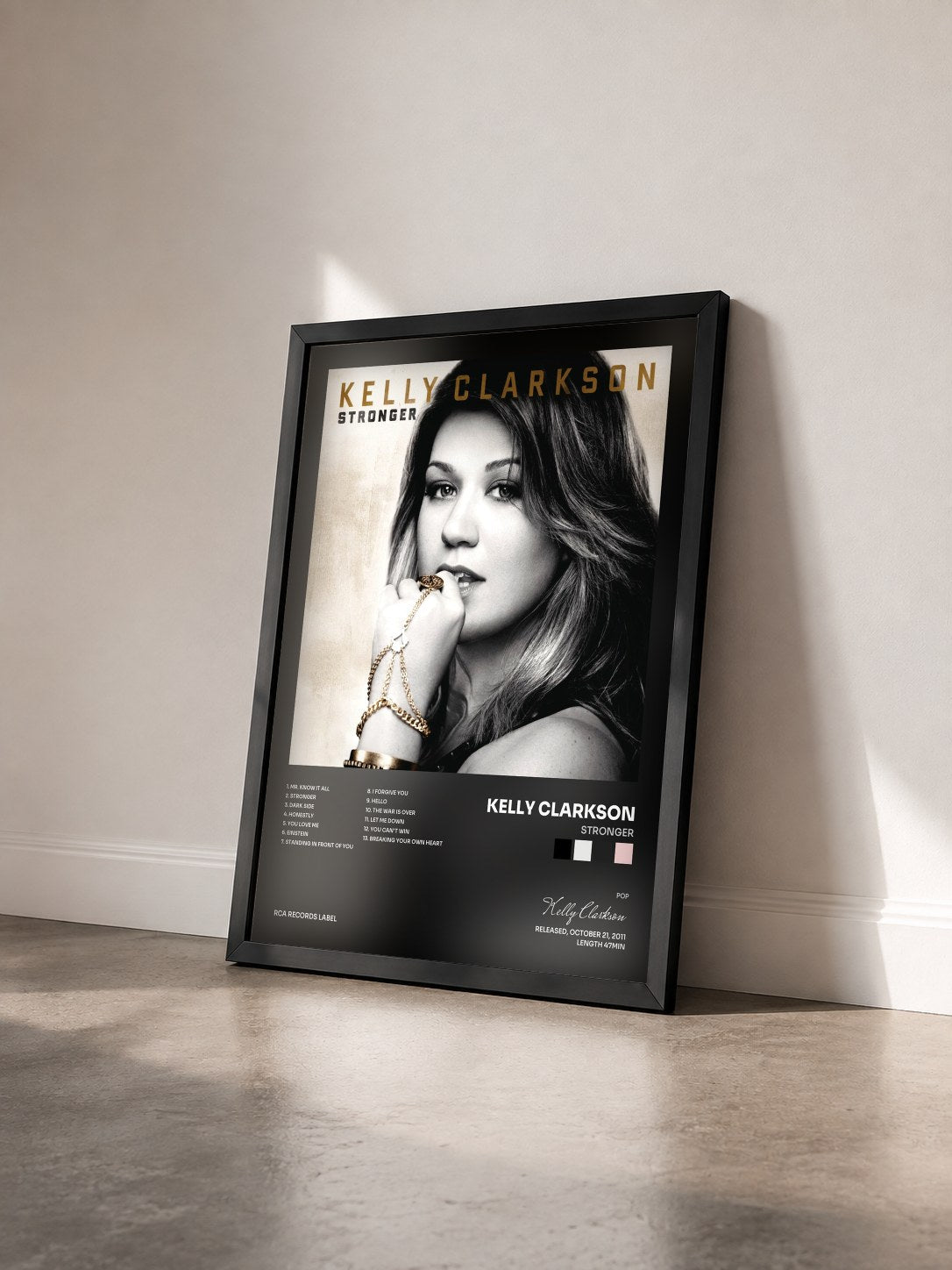#noir Tableau de l'album Stronger de Kelly Clarkson vu de trois quarts, cadre noir