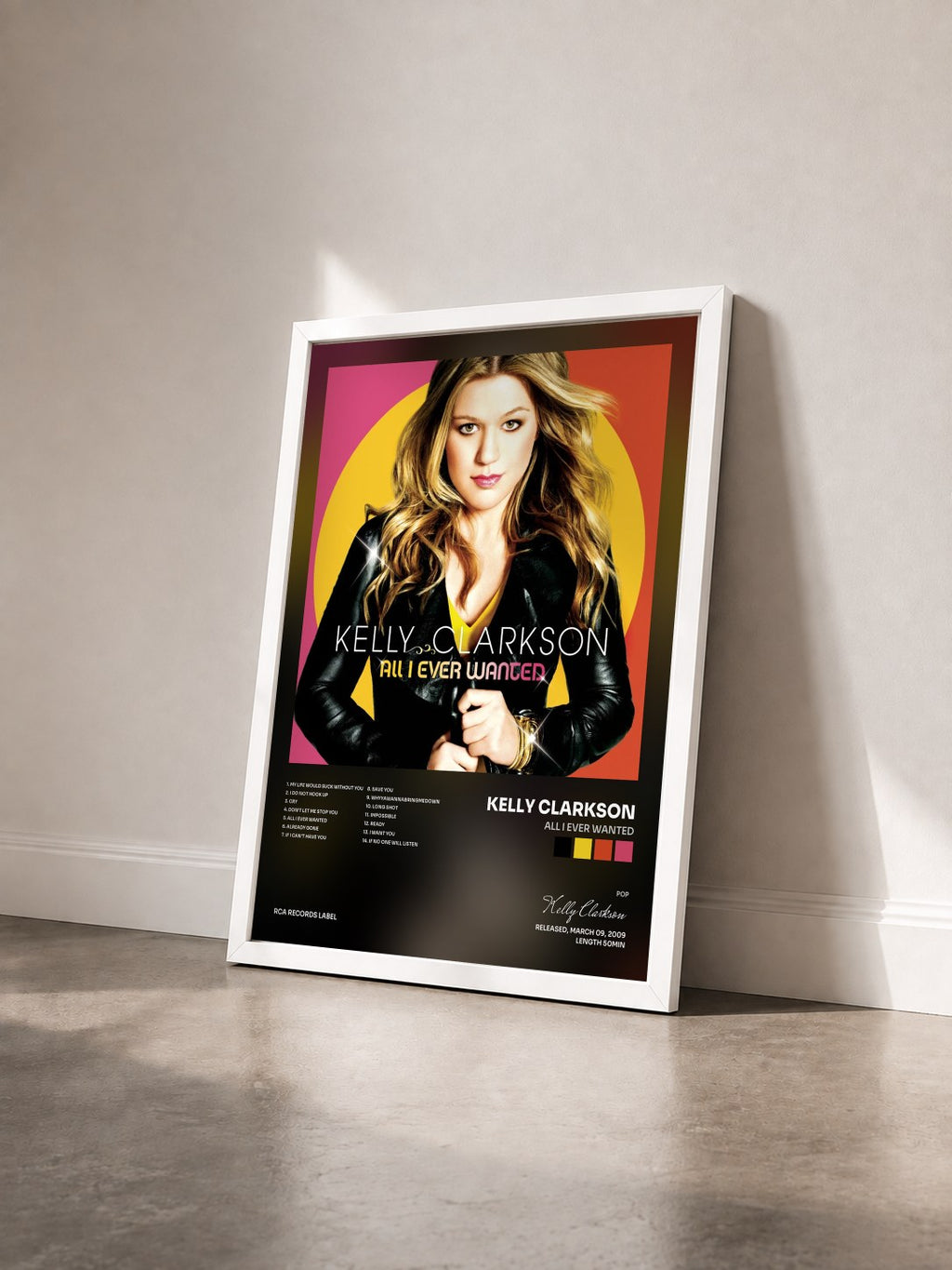 #blanc All I Ever Wanted de Kelly Clarkson en lámina enmarcada vista de tres cuartos, marco blanco