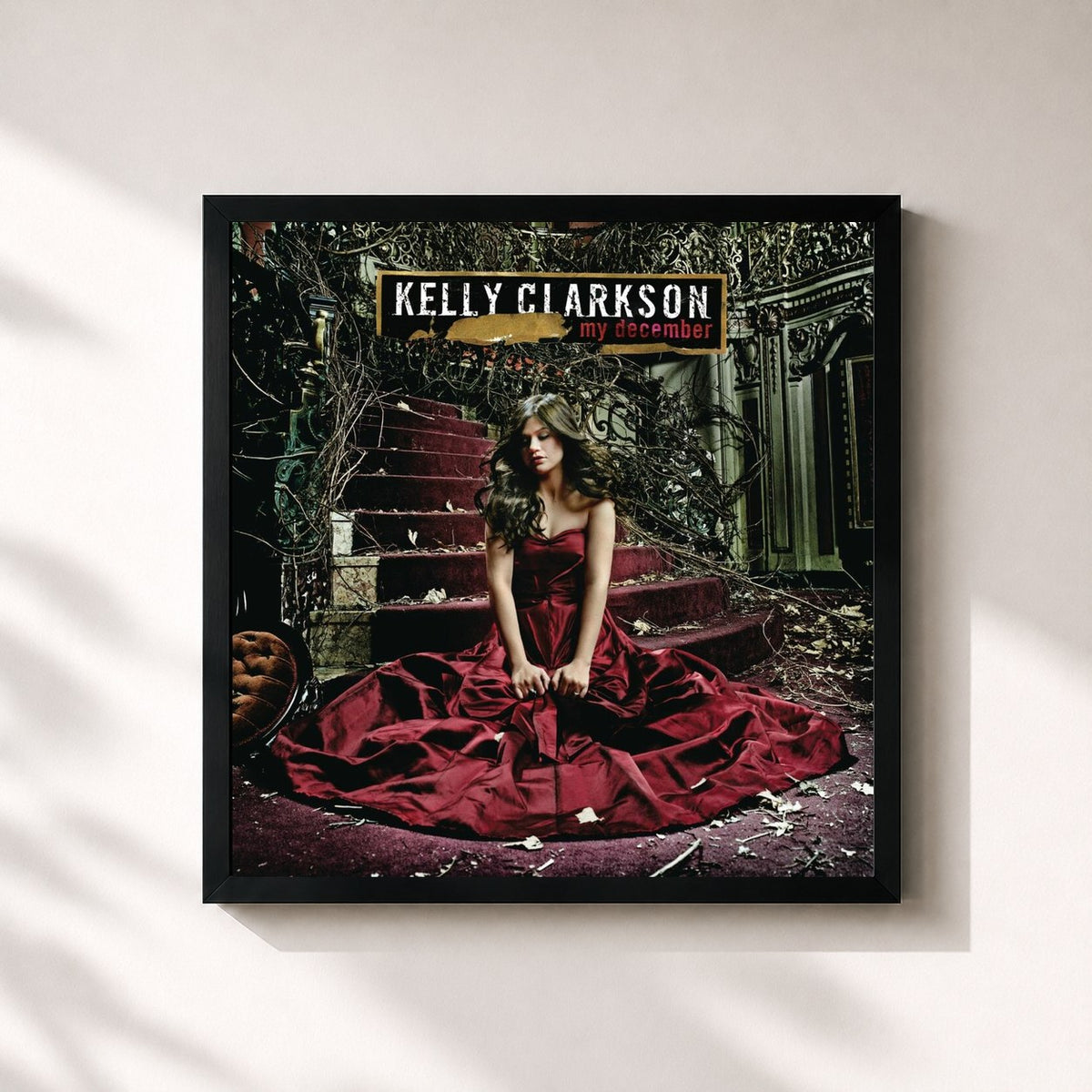 #noir Tableau carré de l'album My December de Kelly Clarkson, cadre noir 32x32 cm