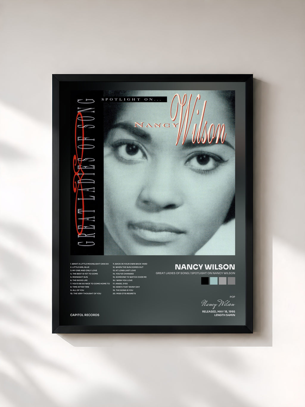 #noir Tableau de l'album Great Ladies Of Song / Spotlight On Nancy Wilson de Nancy Wilson, cadre noir, imprimé et encadré en France