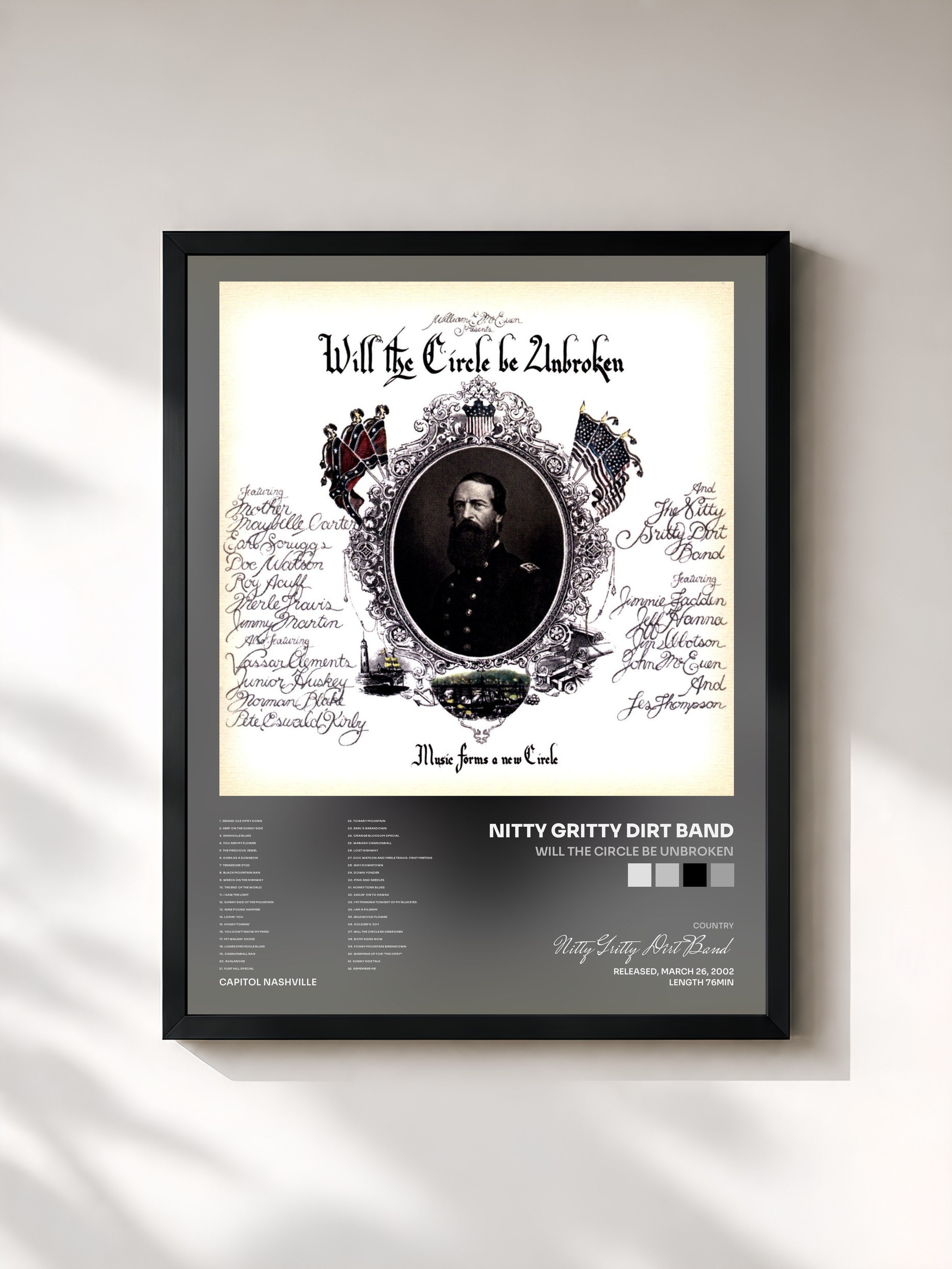 #noir Tableau de l'album Will The Circle Be Unbroken de Nitty Gritty Dirt Band, cadre noir, imprimé et encadré en France